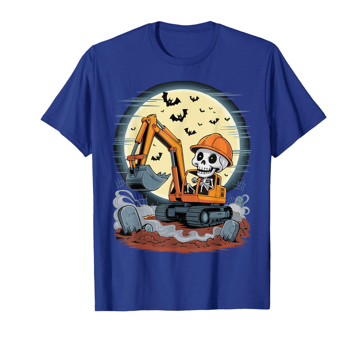 Funny Skeleton Driving Excavator Halloween Construction Kids T-Shirt