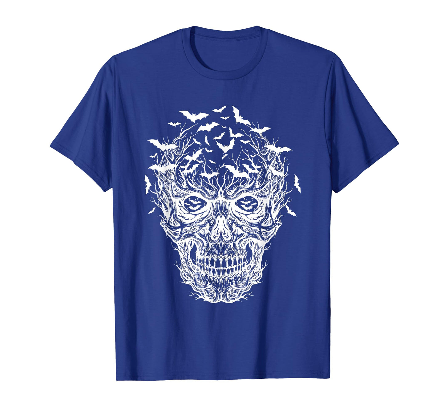 Bat Skull White Art Graphic Halloween T-Shirt