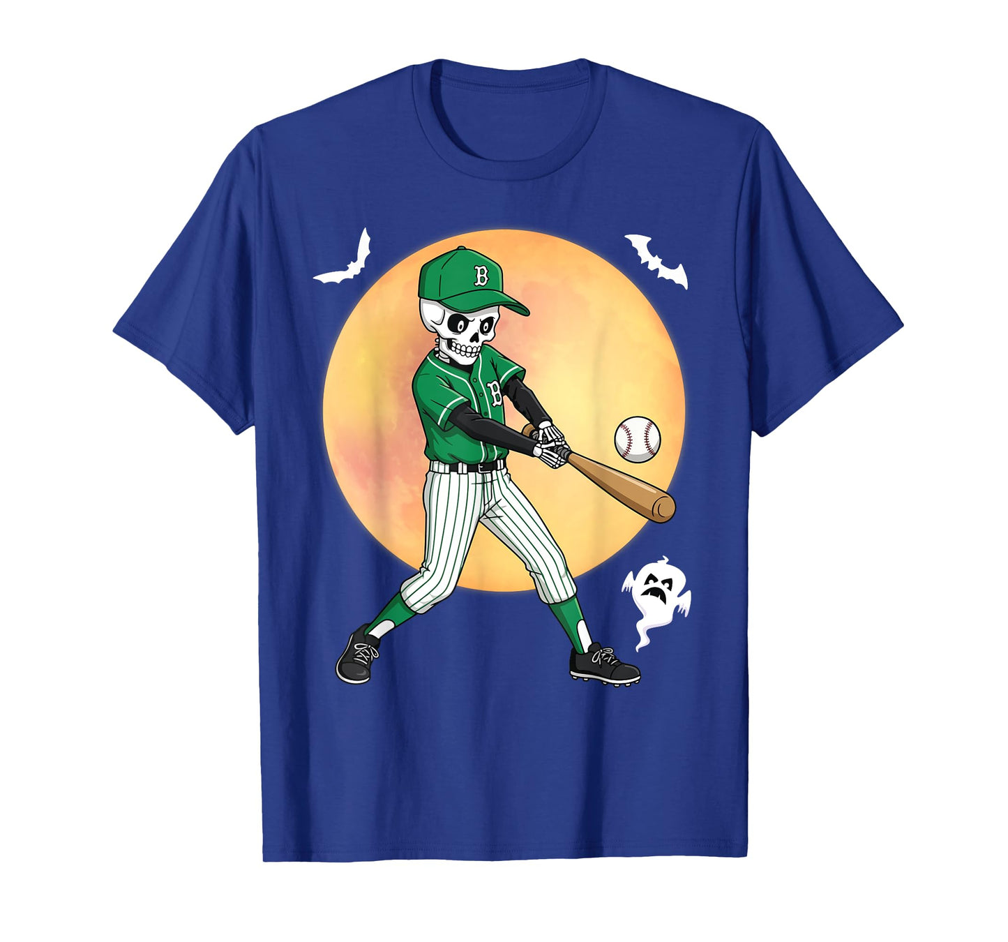 Skeleton Baseball Player Halloween Full Moon Spooky Style T-Shirt