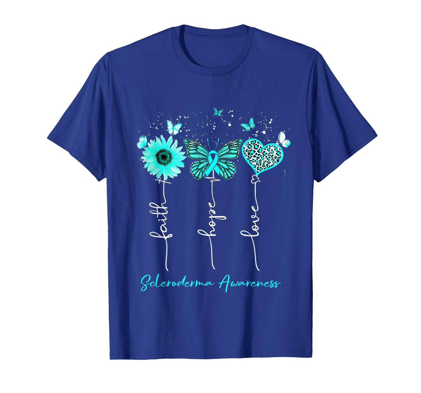 Scleroderma Awareness Faith Hope Love Leopard Sunflower T-Shirt