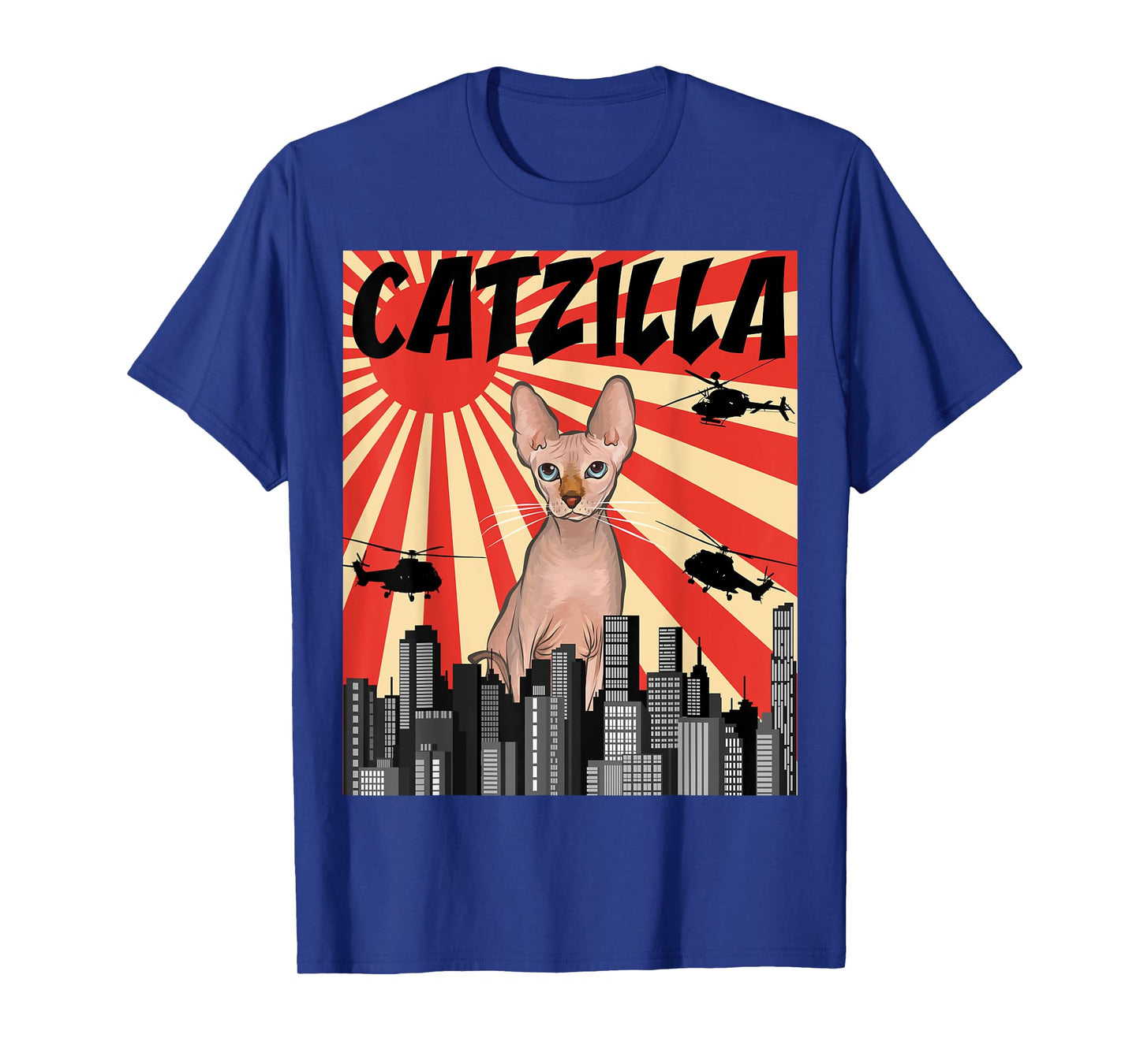 Funny Retro Japanese Catzilla Sphynx Cat T-Shirt