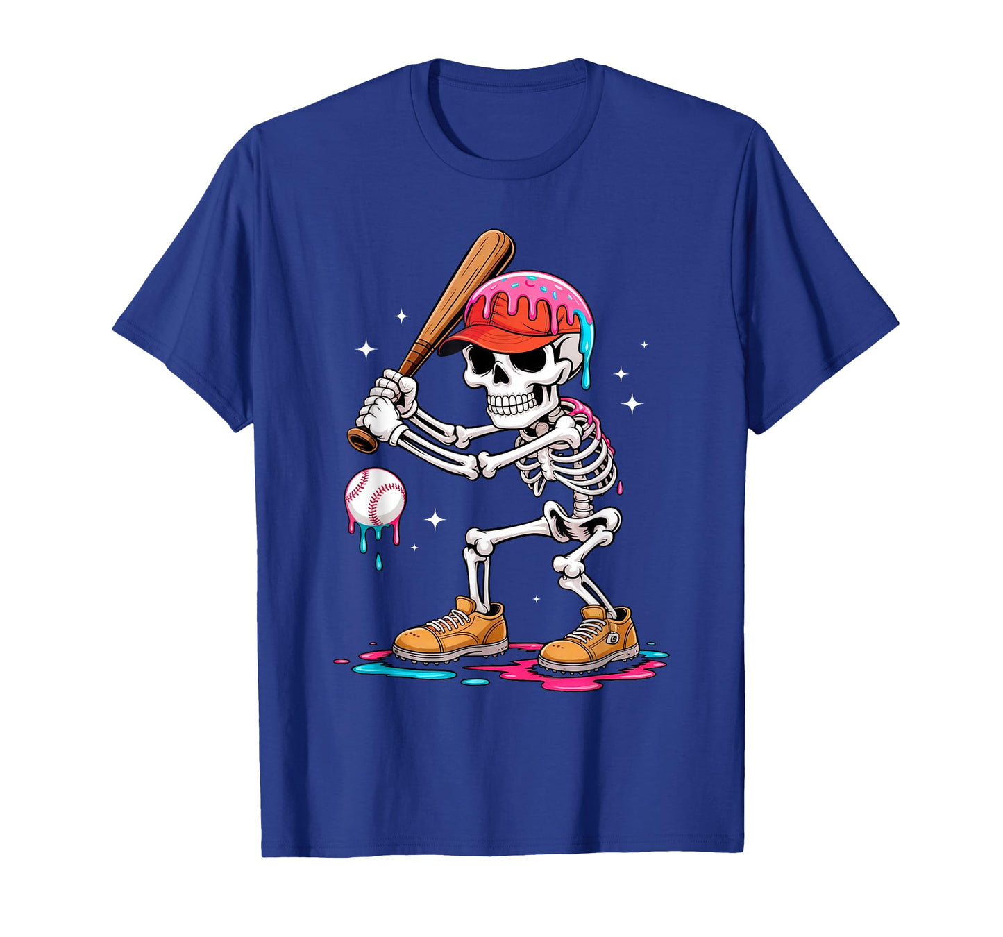 Funny Baseball Skeleton Ice Cream Drip Baseball Halloween T-Shirt