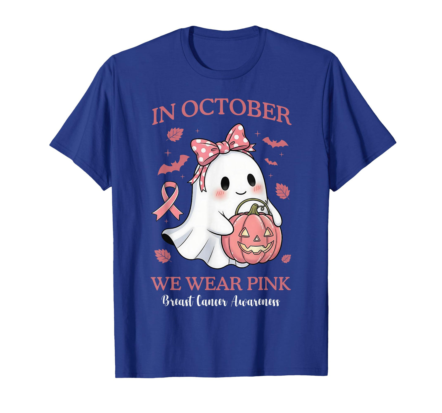 in October We Wear Pink Halloween Breast Cancer Awareness T-Shirt