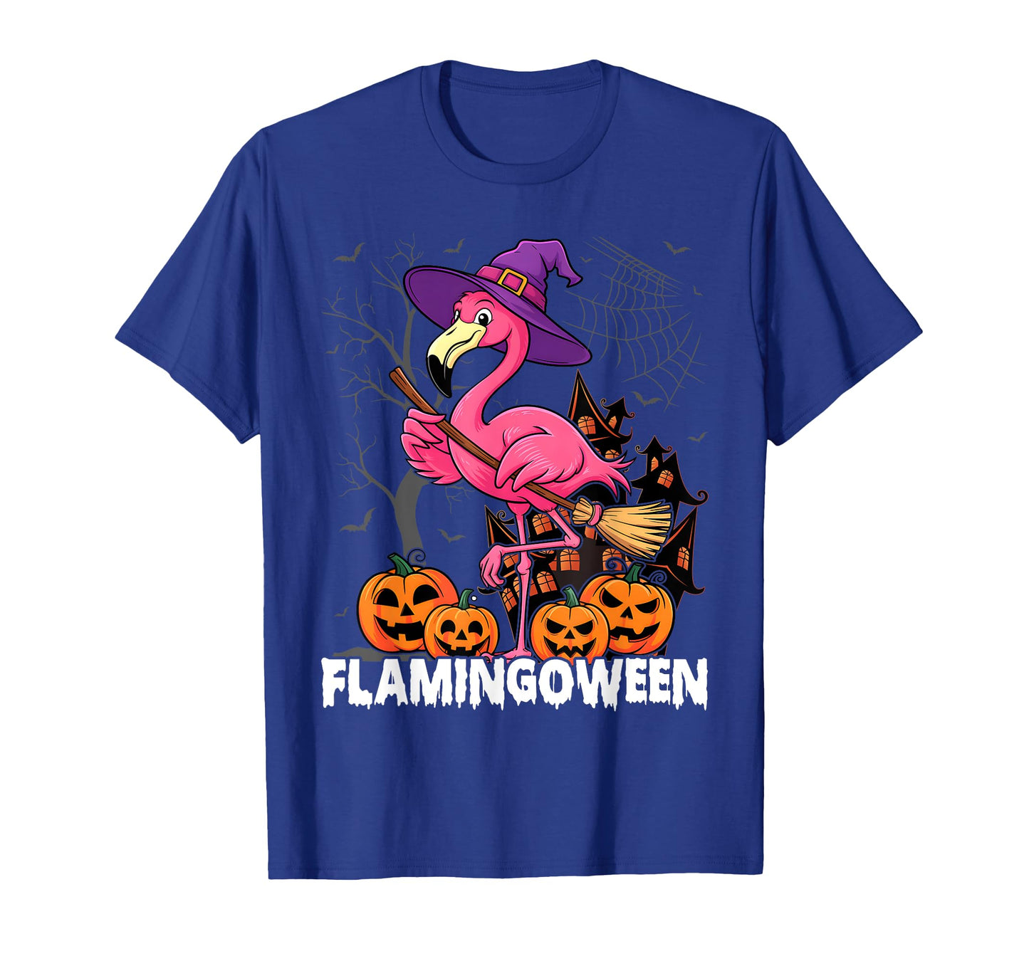 Happy Flamingoween Pink Flamingo Halloween Skeleton Spooky T-Shirt