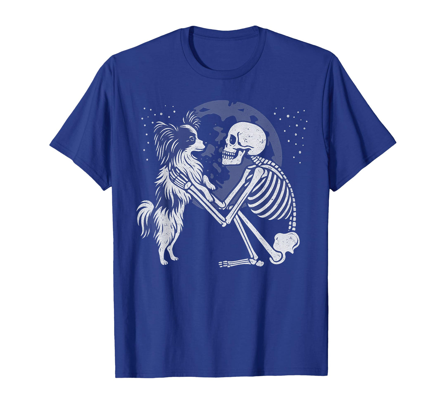 Papillon Dog Skeleton Moon Halloween Dog Lover T-Shirt