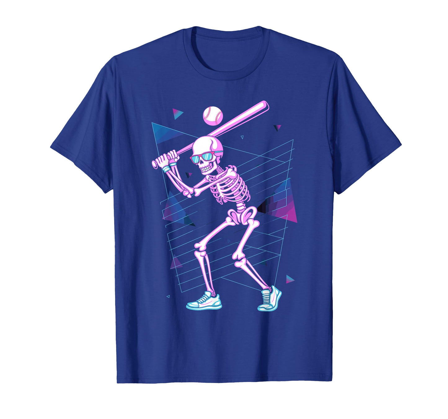 Retro 80s Skeleton Baseball Graphic Vaporwave Swing T-Shirt