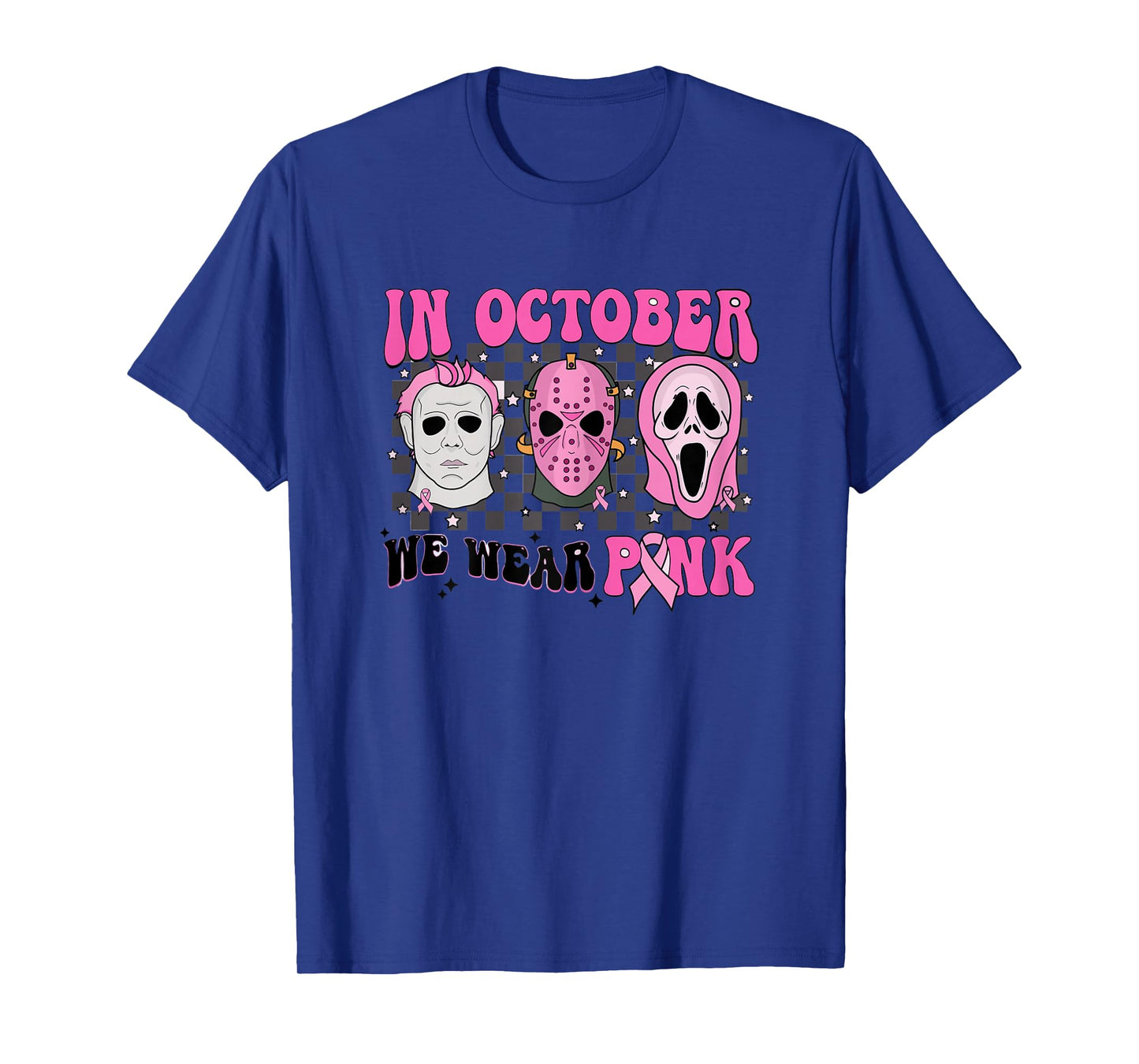 Pink Breast Cancer Awareness Scream Halloween Horror Retro T-Shirt
