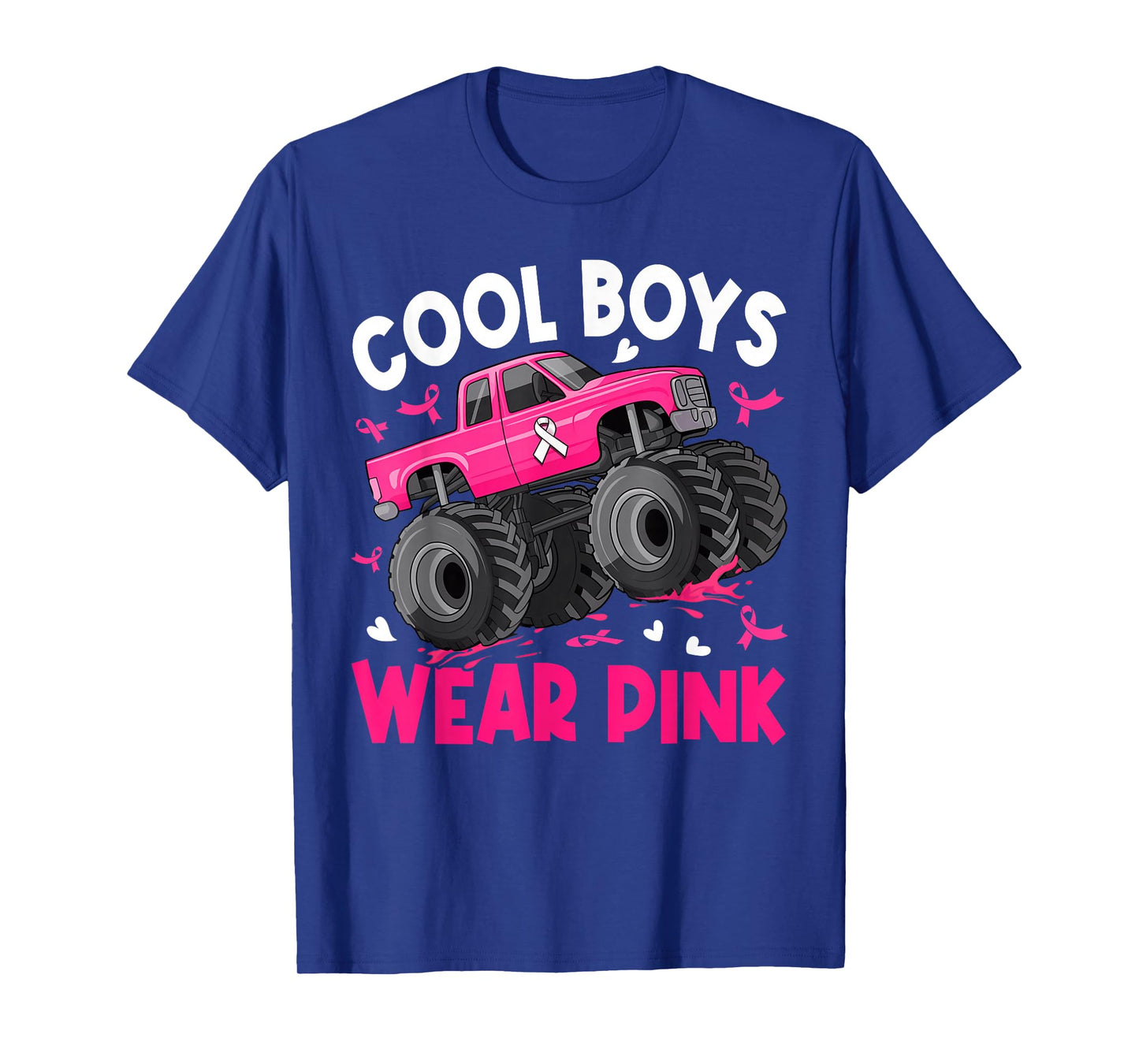Cool Boys Wear Pink Monster Truck Breast Cancer Awareness T-Shirt
