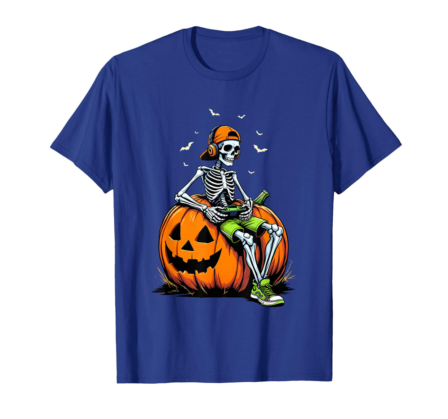 Spooky Pumpkin & Skeleton Gamer Tee | Boys & Kids Halloween T-Shirt
