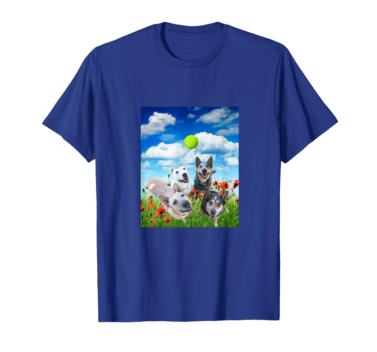 Blue Red White Heeler Cattle Dogs Playing Ball T-Shirt