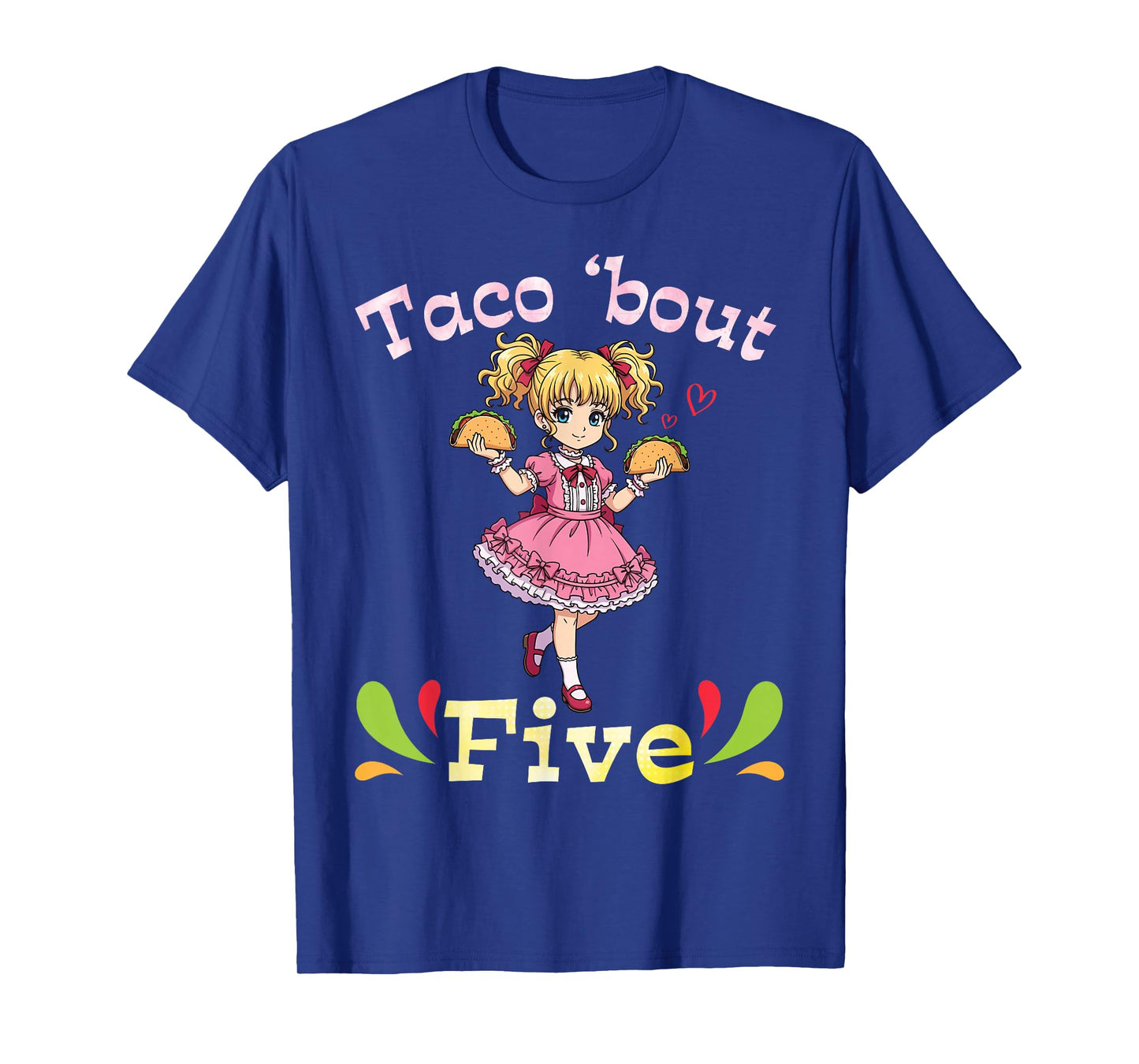Cute Girl Holding Tacos I Taco Bout Five Years Old Birthday T-Shirt