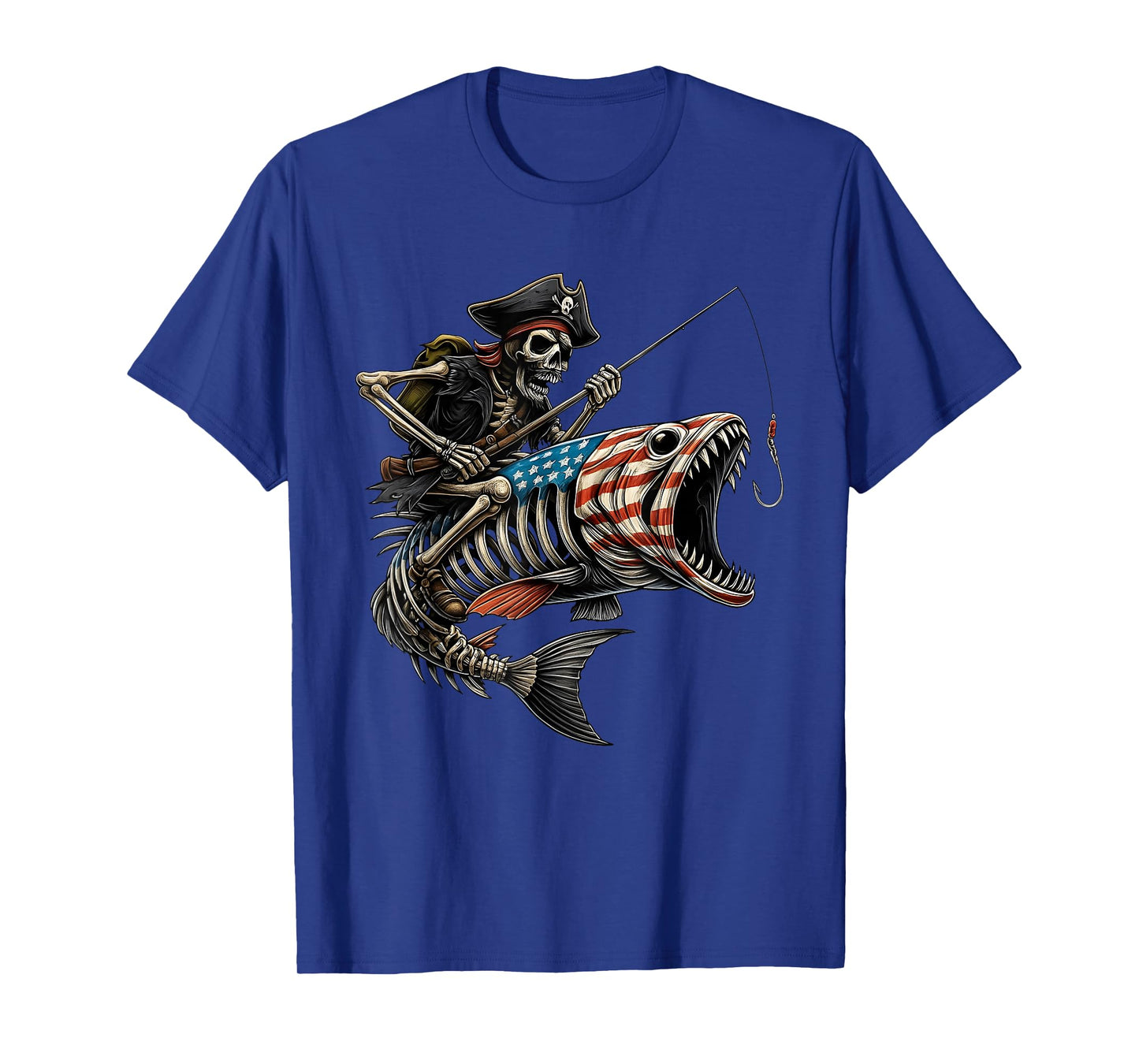 Bruh I’m a Pirate Fishing Skeleton American Flag Fish T-Shirt