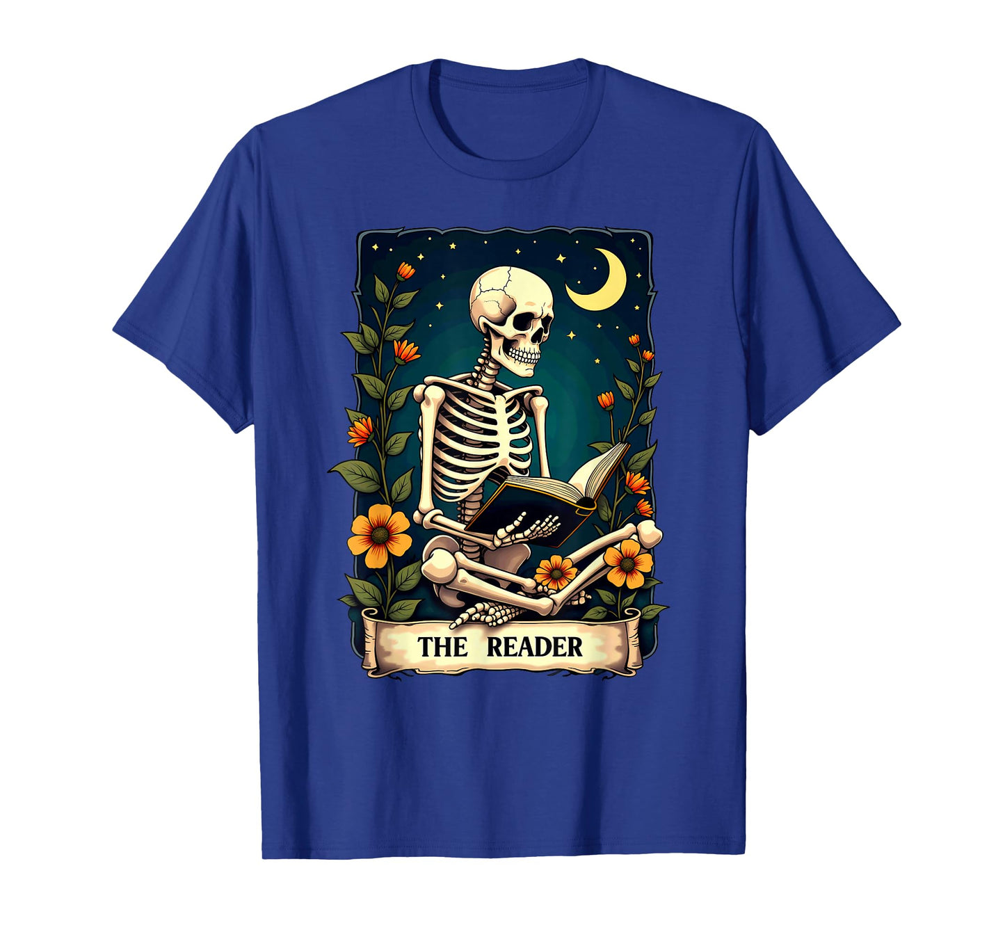 Floral Tarot Card The Reader Skeleton Bookworm Librarian T-Shirt