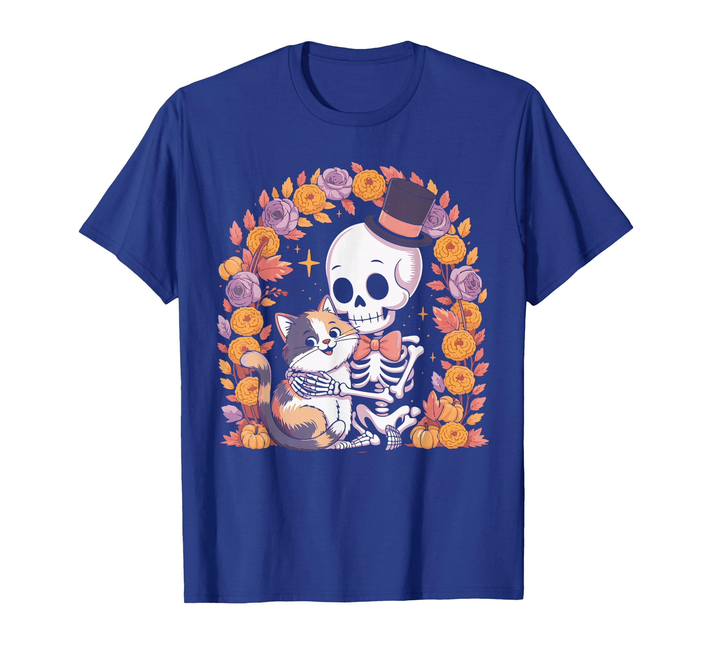 Cat Skeleton with Flowers Gothic Halloween Outfit for Women T-Shirt