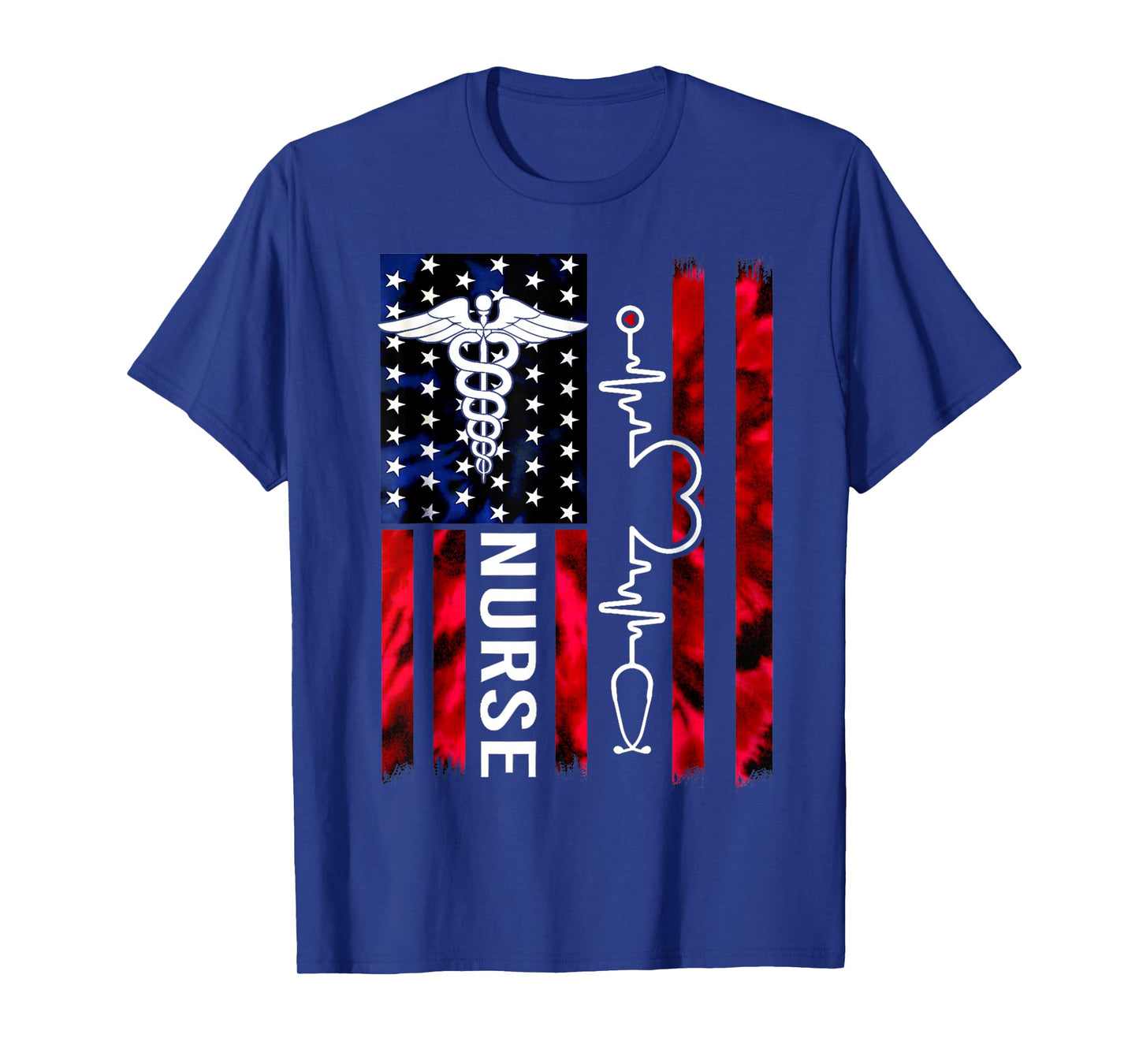 Cute Nurse USA Flag Stethoscope Heartbeat American Nurse Fun T-Shirt