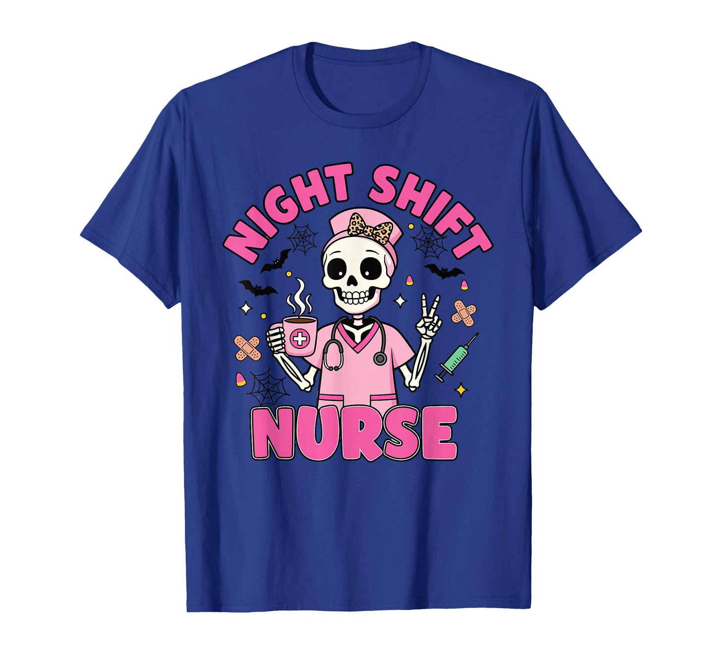 Pink Skeleton Halloween Night Shift Nurse T-Shirt