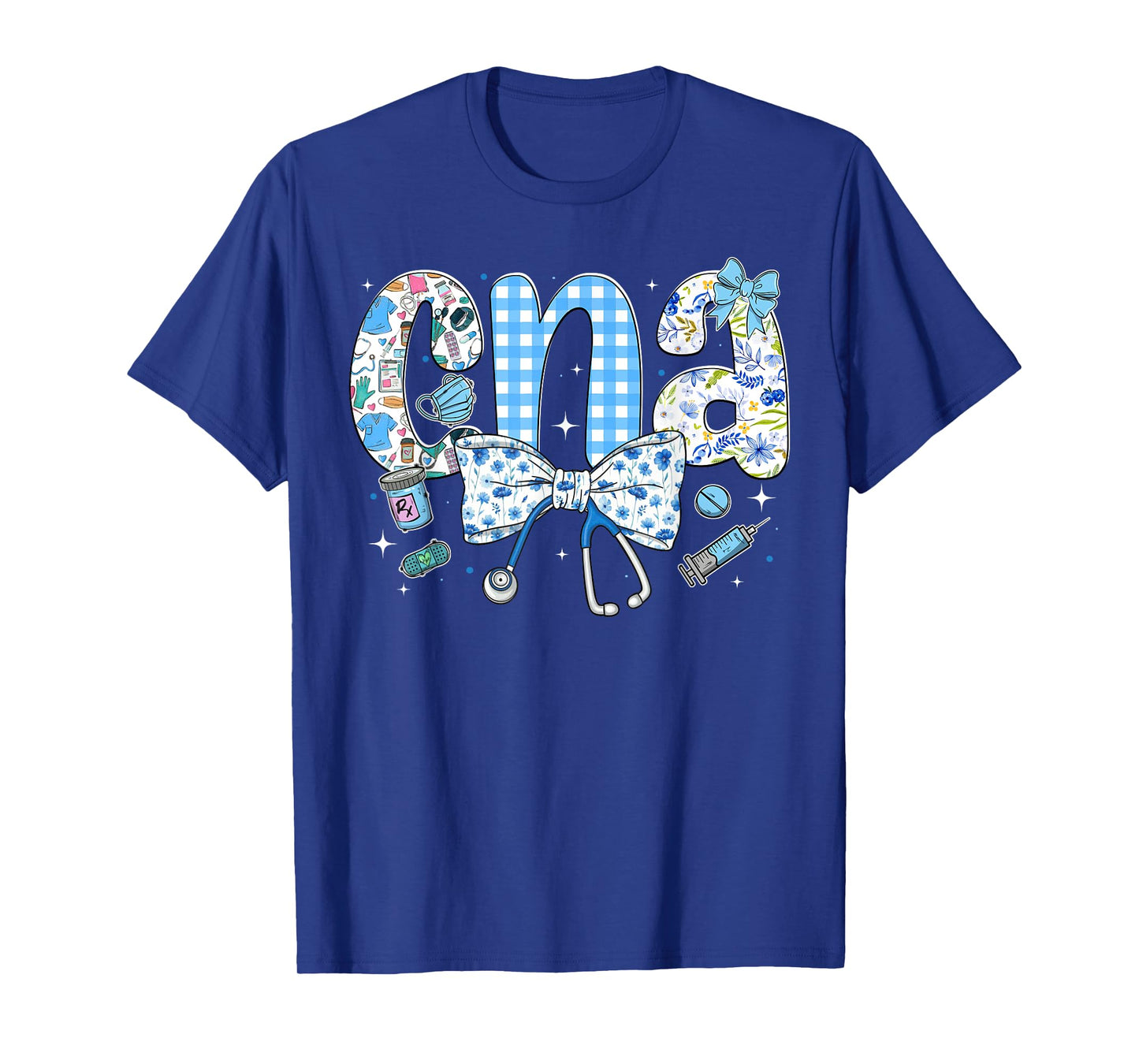 CNA Nurse Blue Floral Stethoscope Coquette Bow Cute Nurse T-Shirt