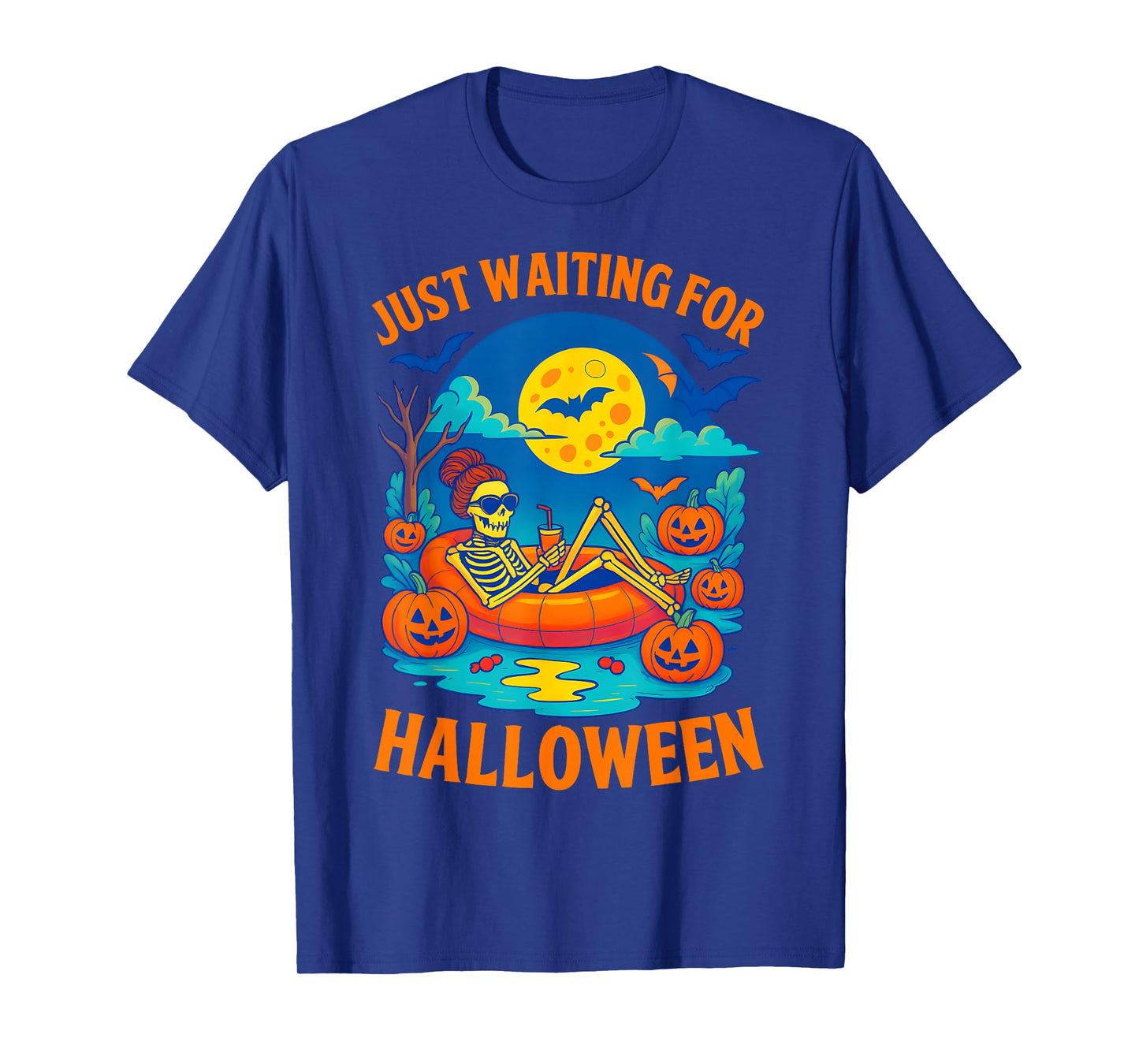 Spooky Summer Skeleton Just Waiting for Halloween Pumpkin T-Shirt