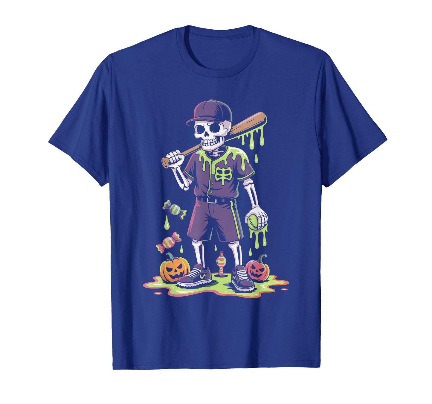 Funny Baseball Skeleton Ice Cream Drip Sports Boys Youth Men T-Shirt