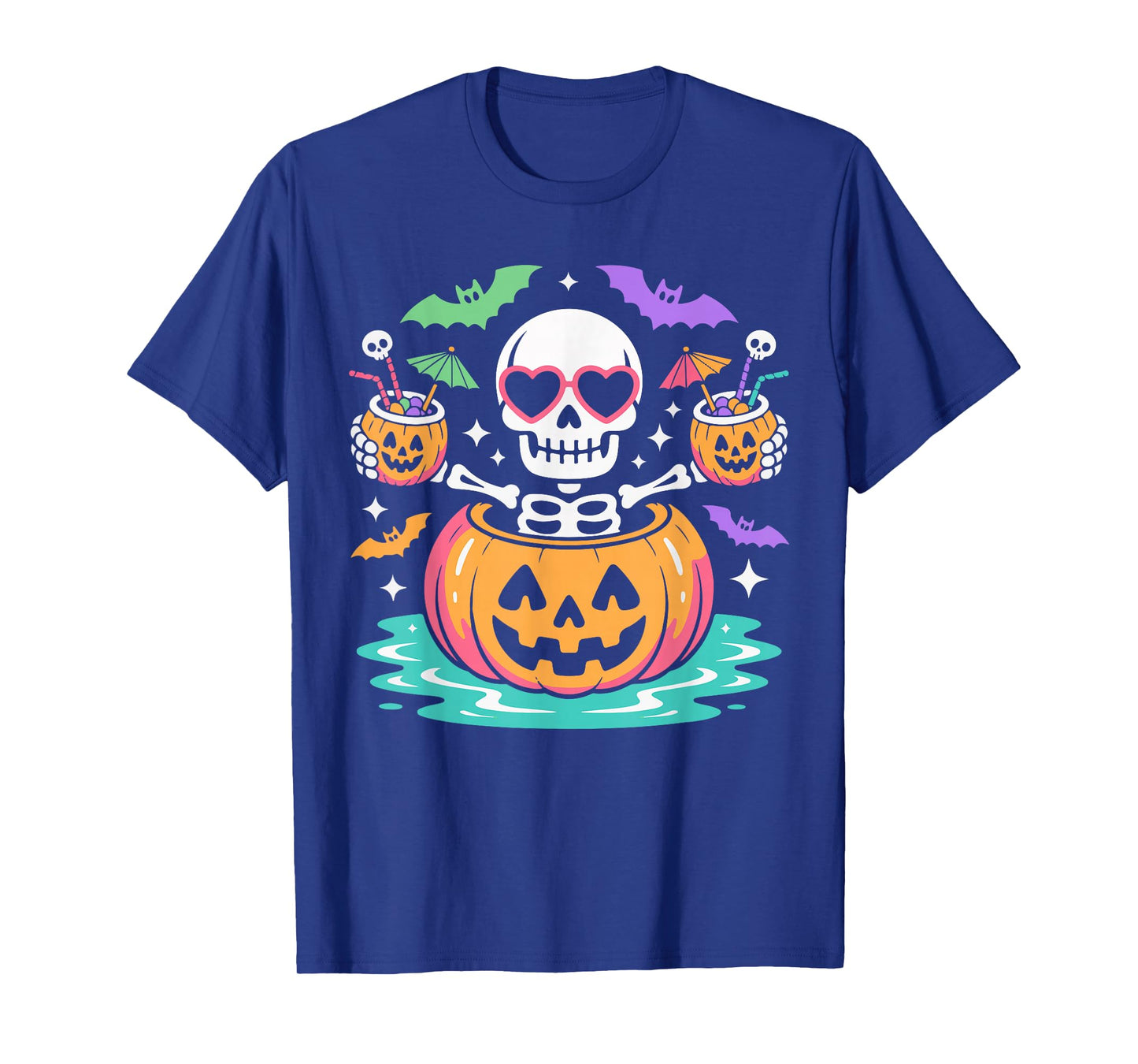 Summer Skeleton on Pumpkin Float Cute Spooky Pool Halloween T-Shirt