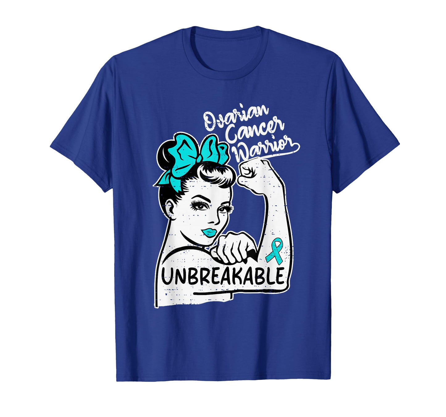 Womens Ovarian Cancer Warrior Awareness Ribbon Teal Support T-Shirt