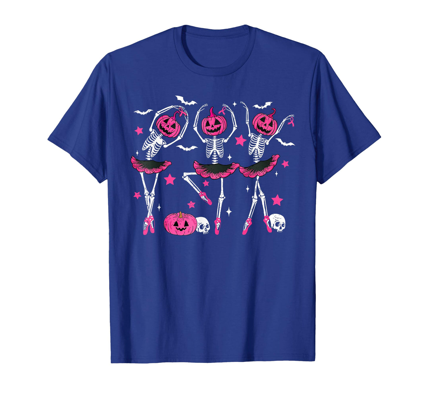 Pink Ribbon Pumpkin Skeleton Dancing Breast Cancer Awareness T-Shirt