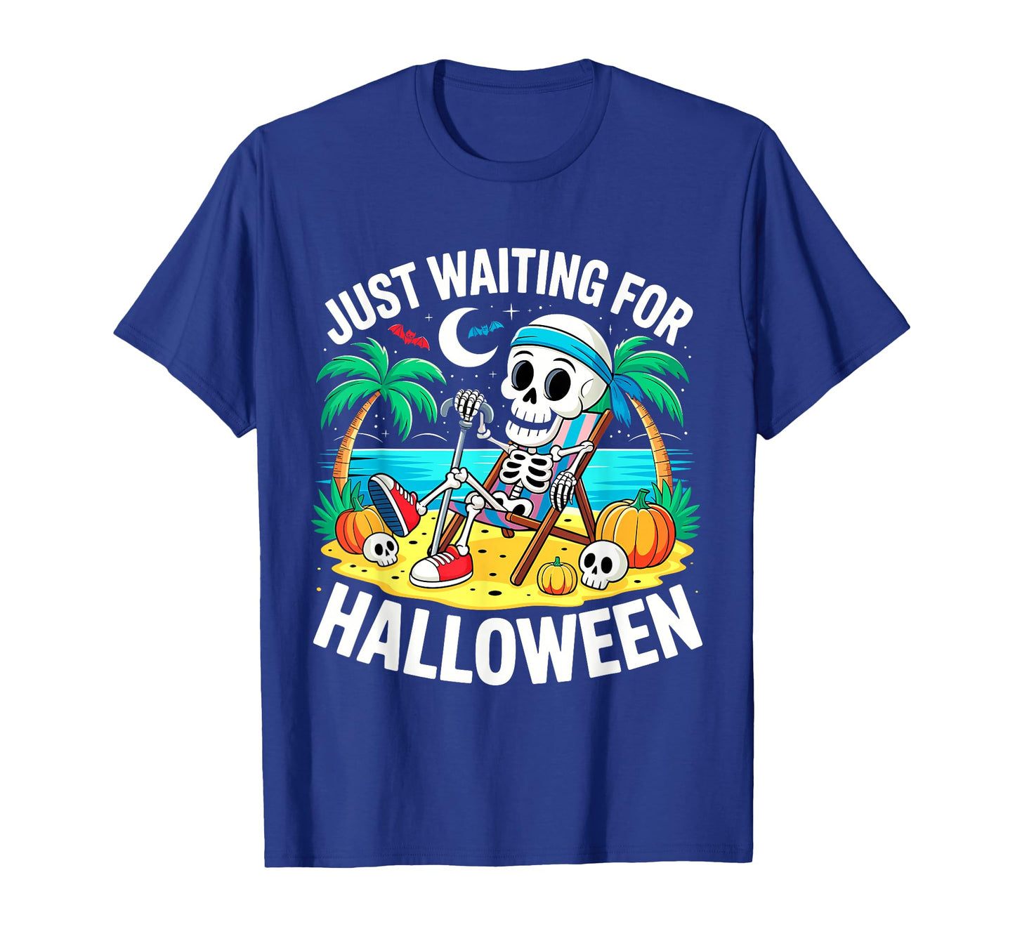 Just Waiting for Halloween Funny Skeleton Spooky Summer T-Shirt