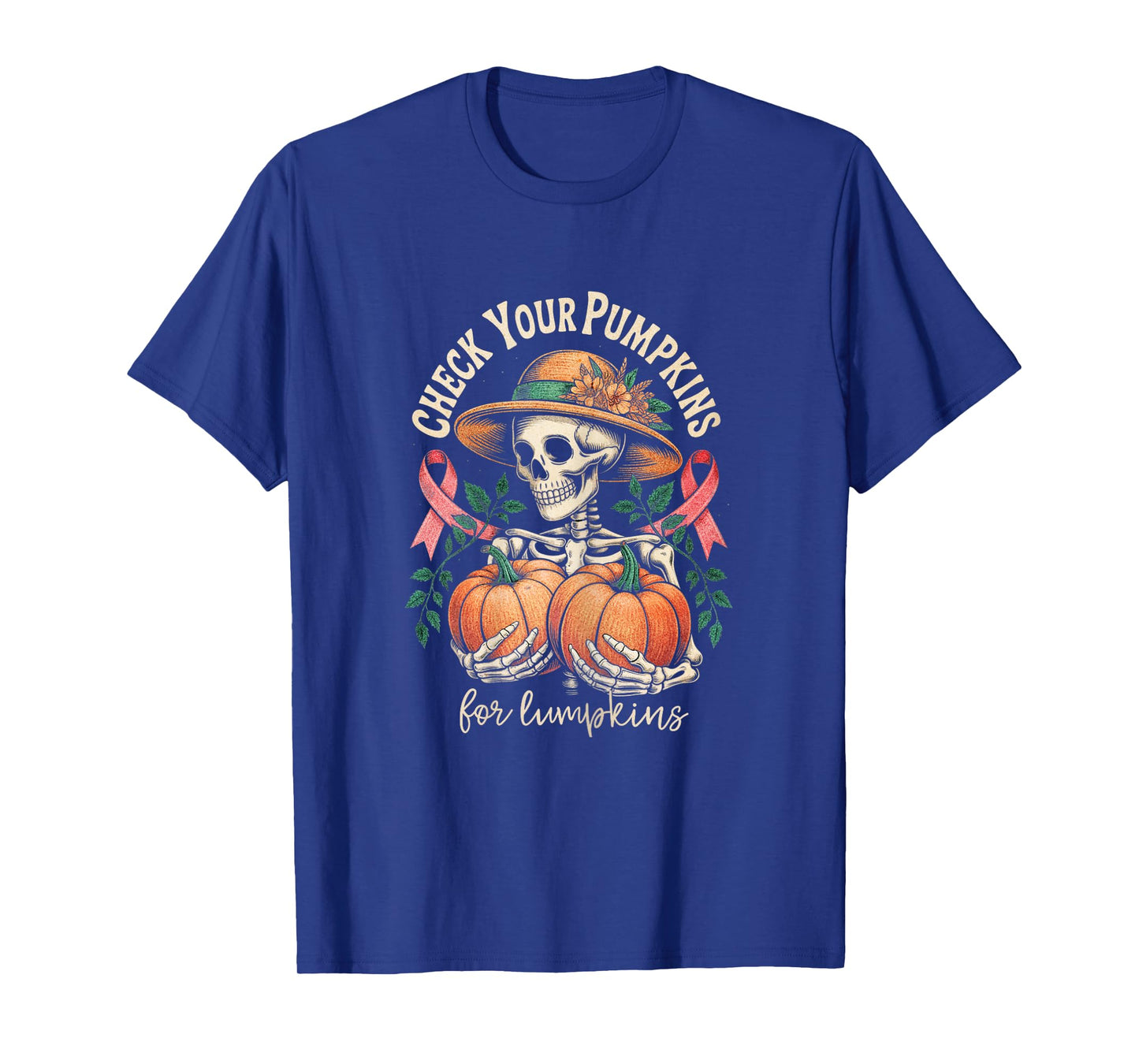 Check Your Pumpkins Funny Pink Ribbon October Awareness T-Shirt