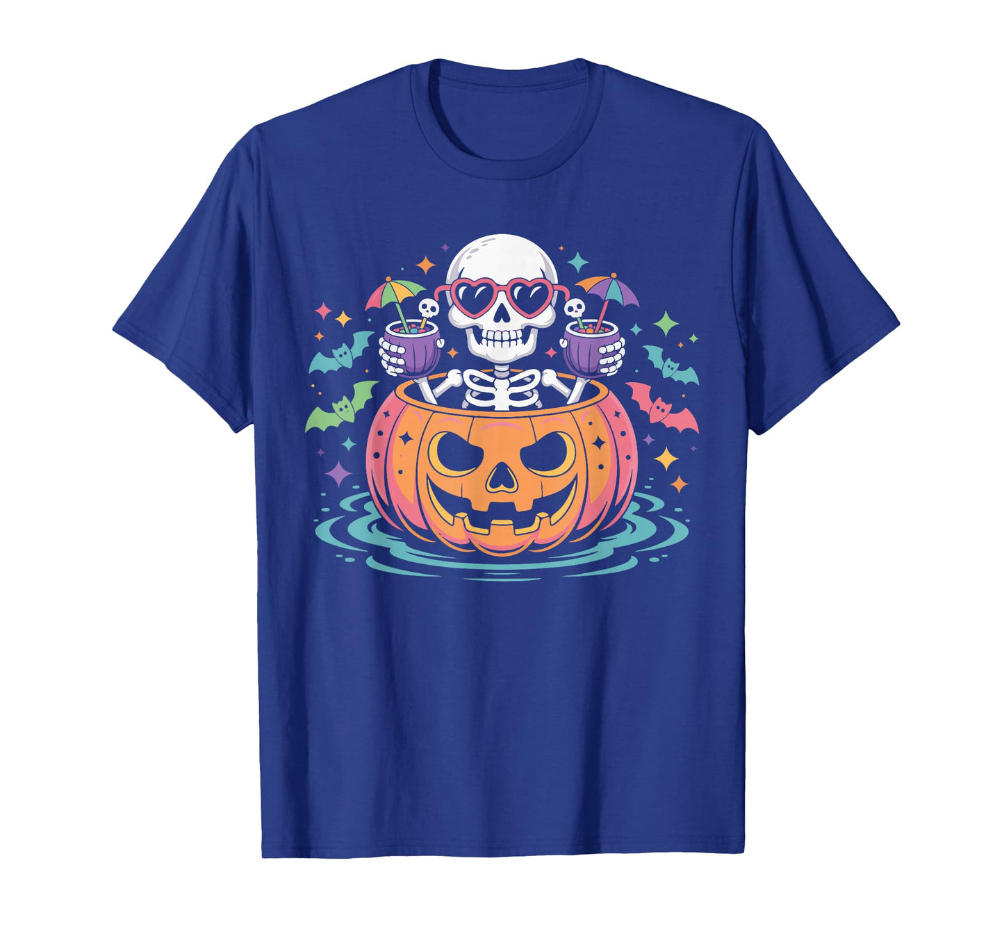 Summer Skeleton Relaxing Pumpkin Spooky Pool Vibes Halloween T-Shirt