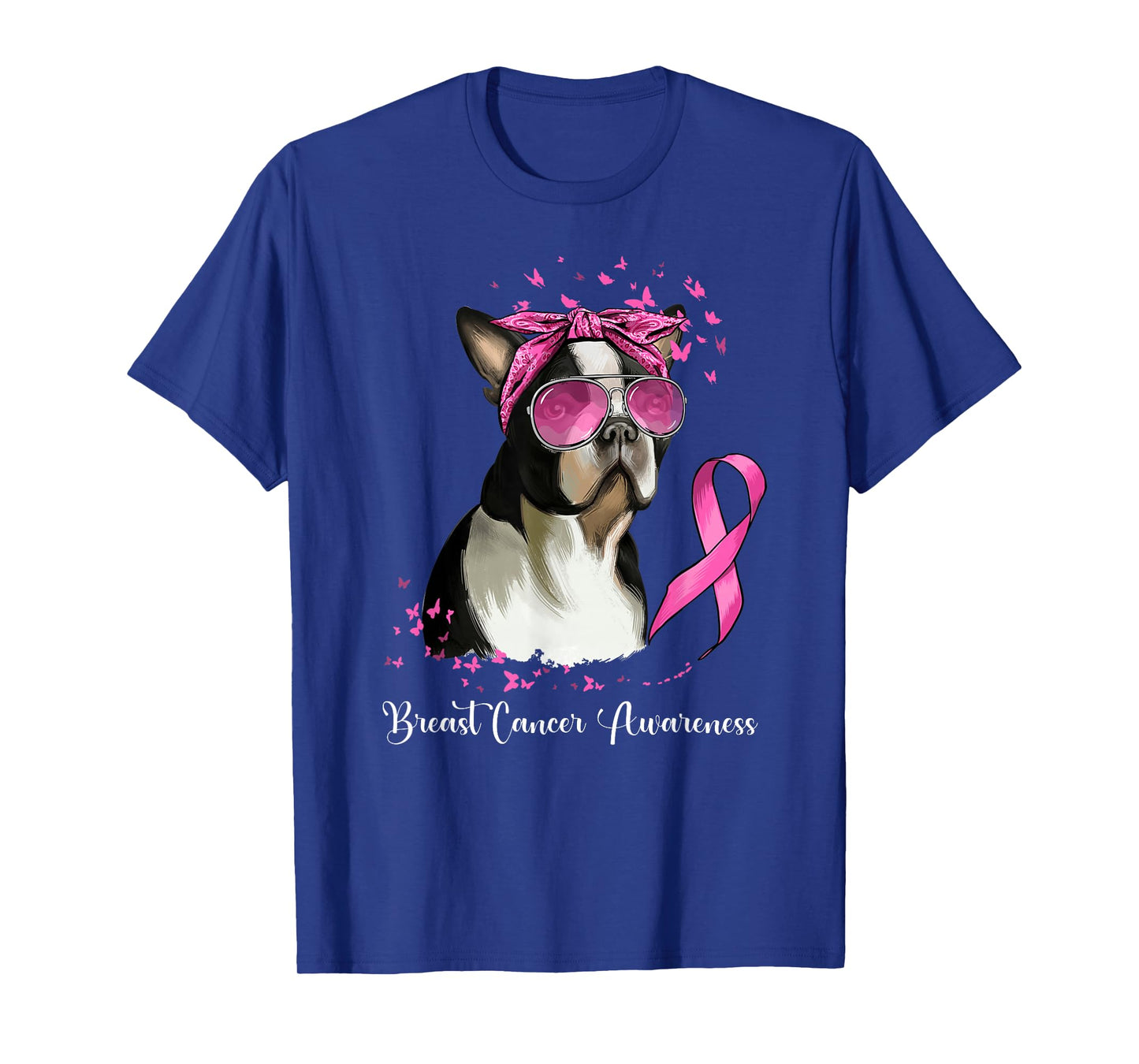 Boston Terrier Dog Lover Pink Ribbon Breast Cancer Awareness T-Shirt