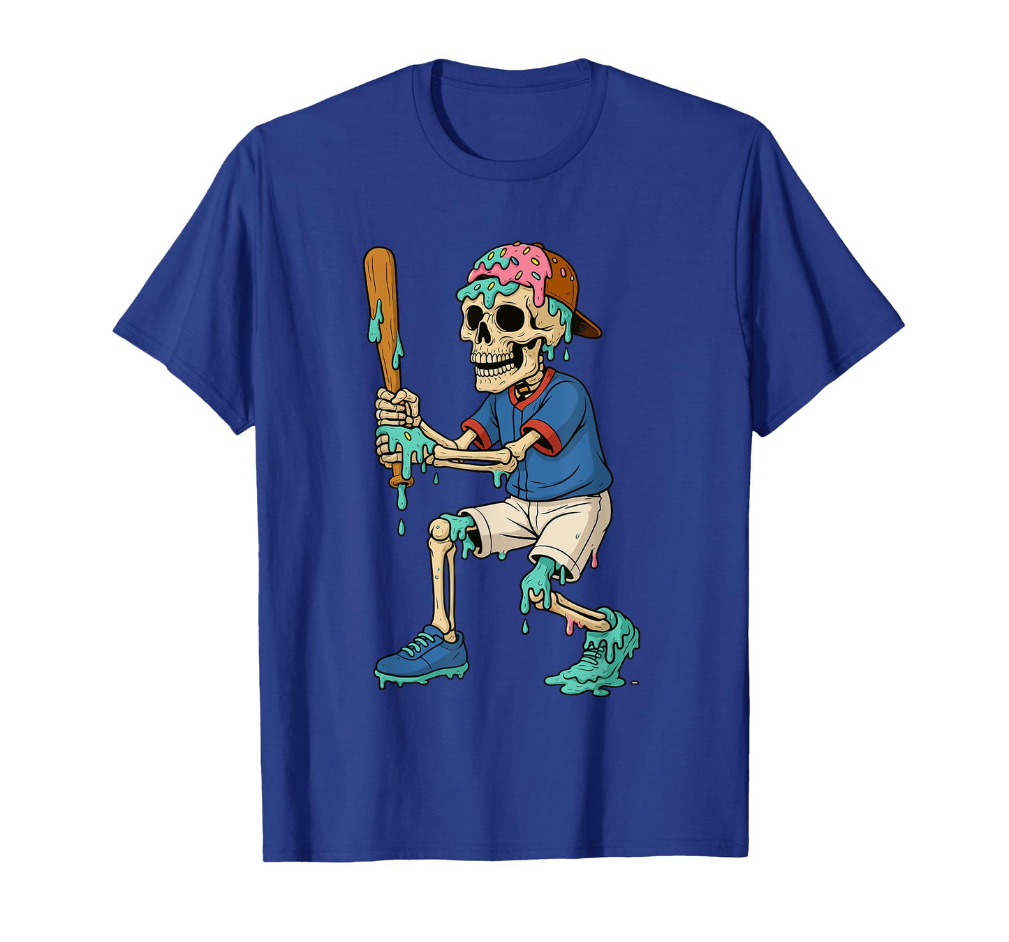 Funny Baseball Skeleton Ice Cream Drip Baseball Boys Youth T-Shirt