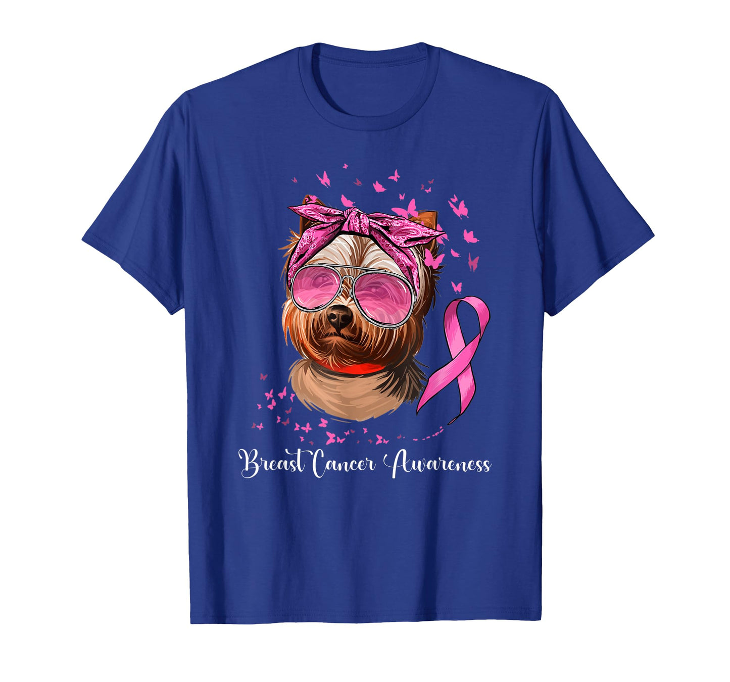 Yorkie Dog Lover Pink Ribbon Breast Cancer Awareness T-Shirt