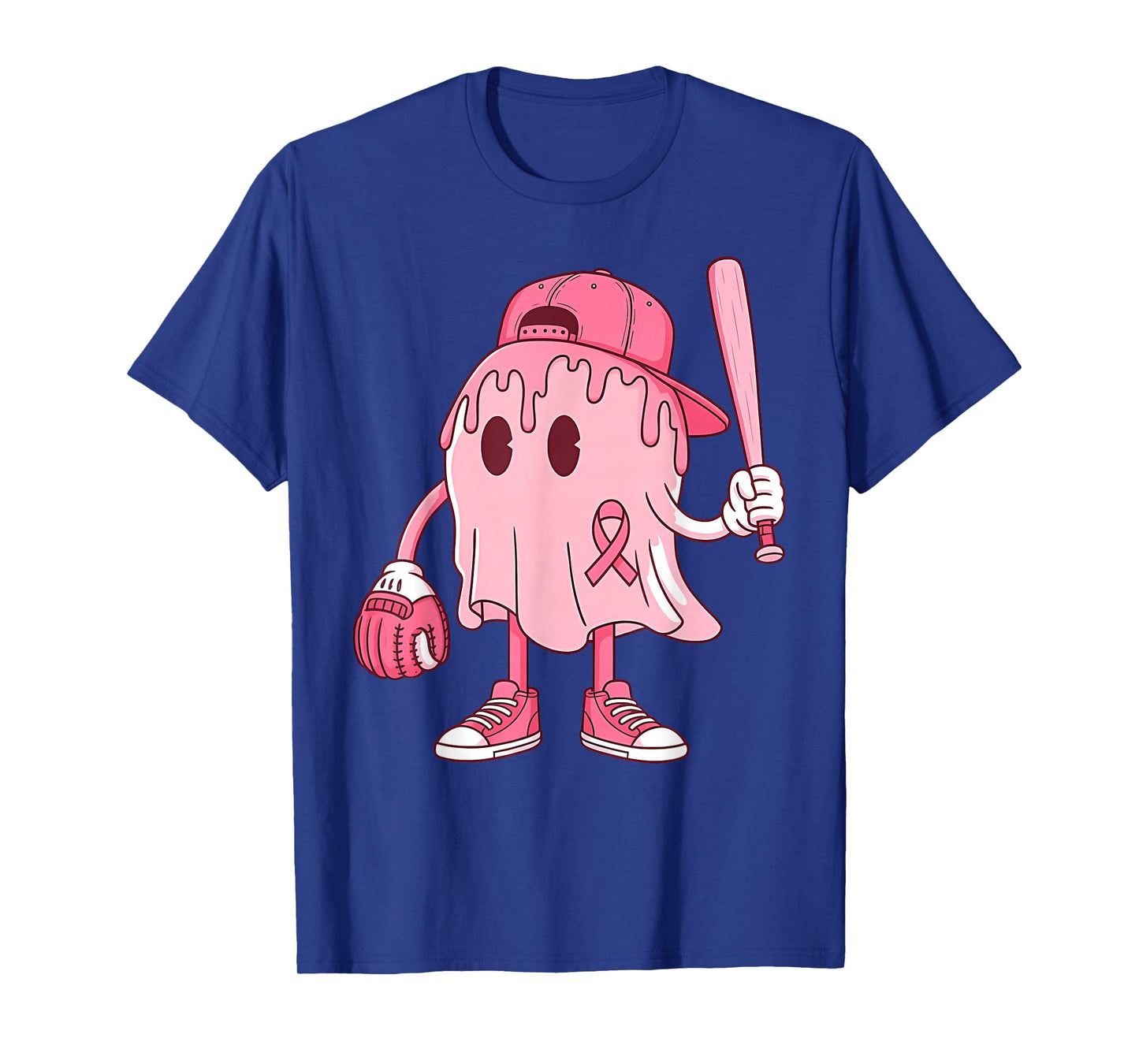 Ice Cream Drip Ghost Baseball Breast Cancer Spooky T-Shirt