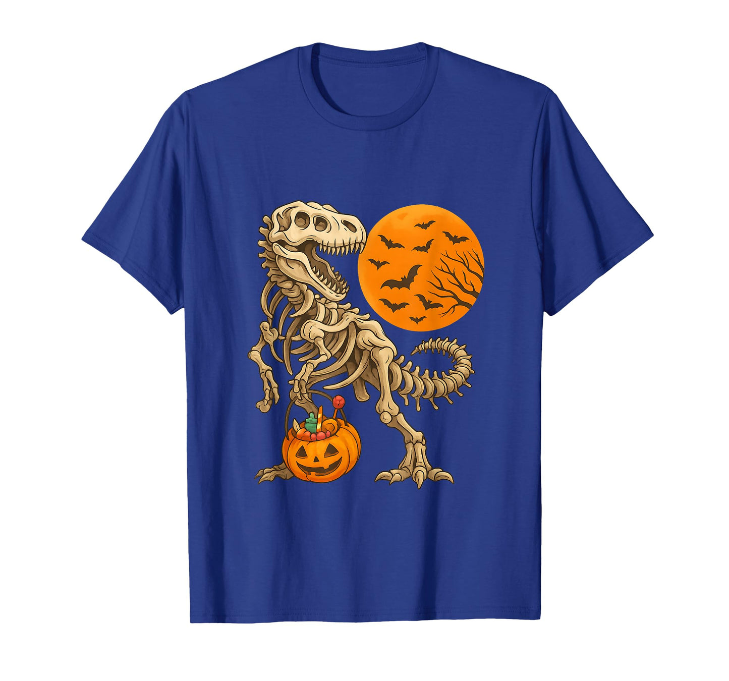 Halloween Boys Dinosaur Skeleton T Rex Scary Pumpkin Moon T-Shirt