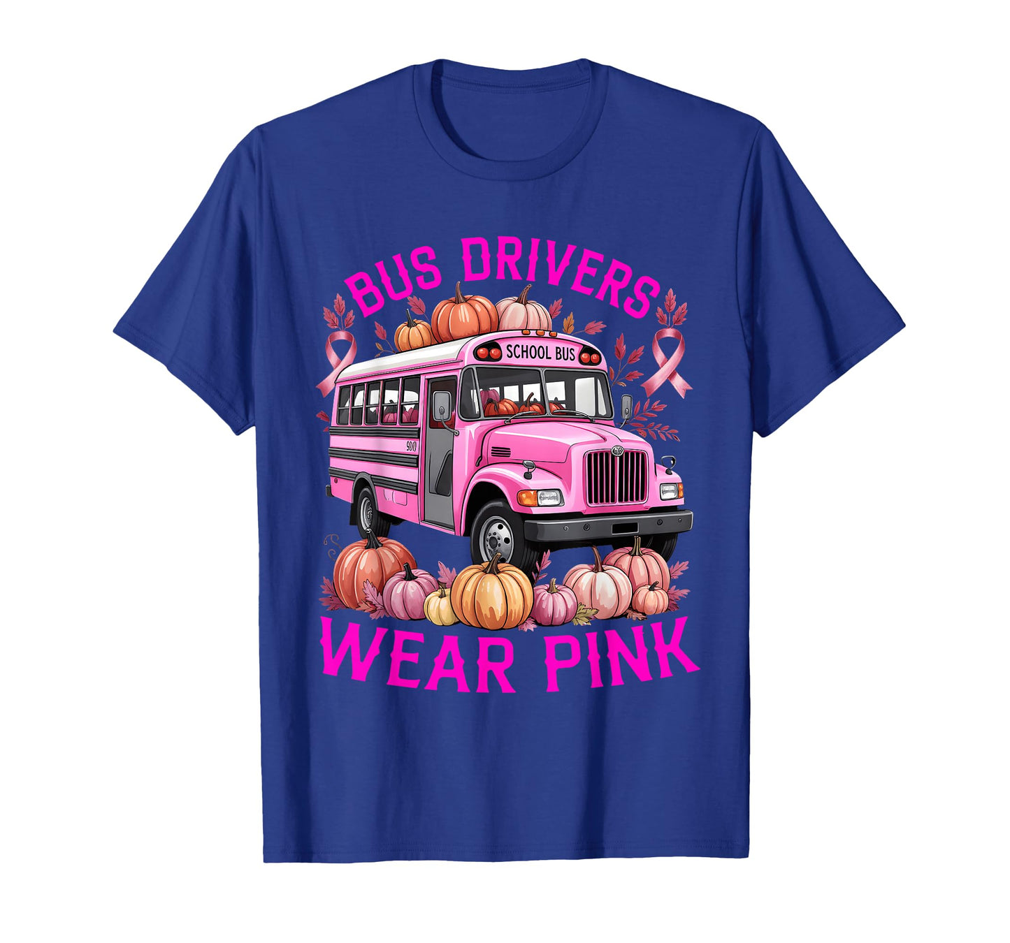 School Bus Driver Pink Ribbon Breast Cancer in October T-Shirt