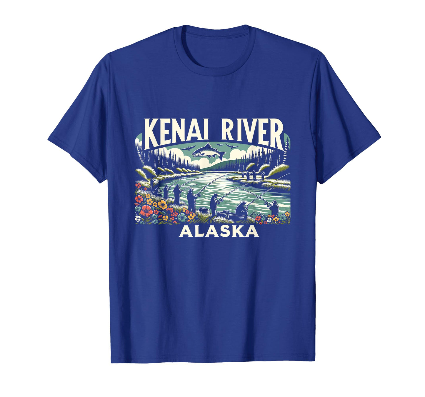 Kenai River Alaska AK Salmon Fishing Nature Lovers Retro T-Shirt