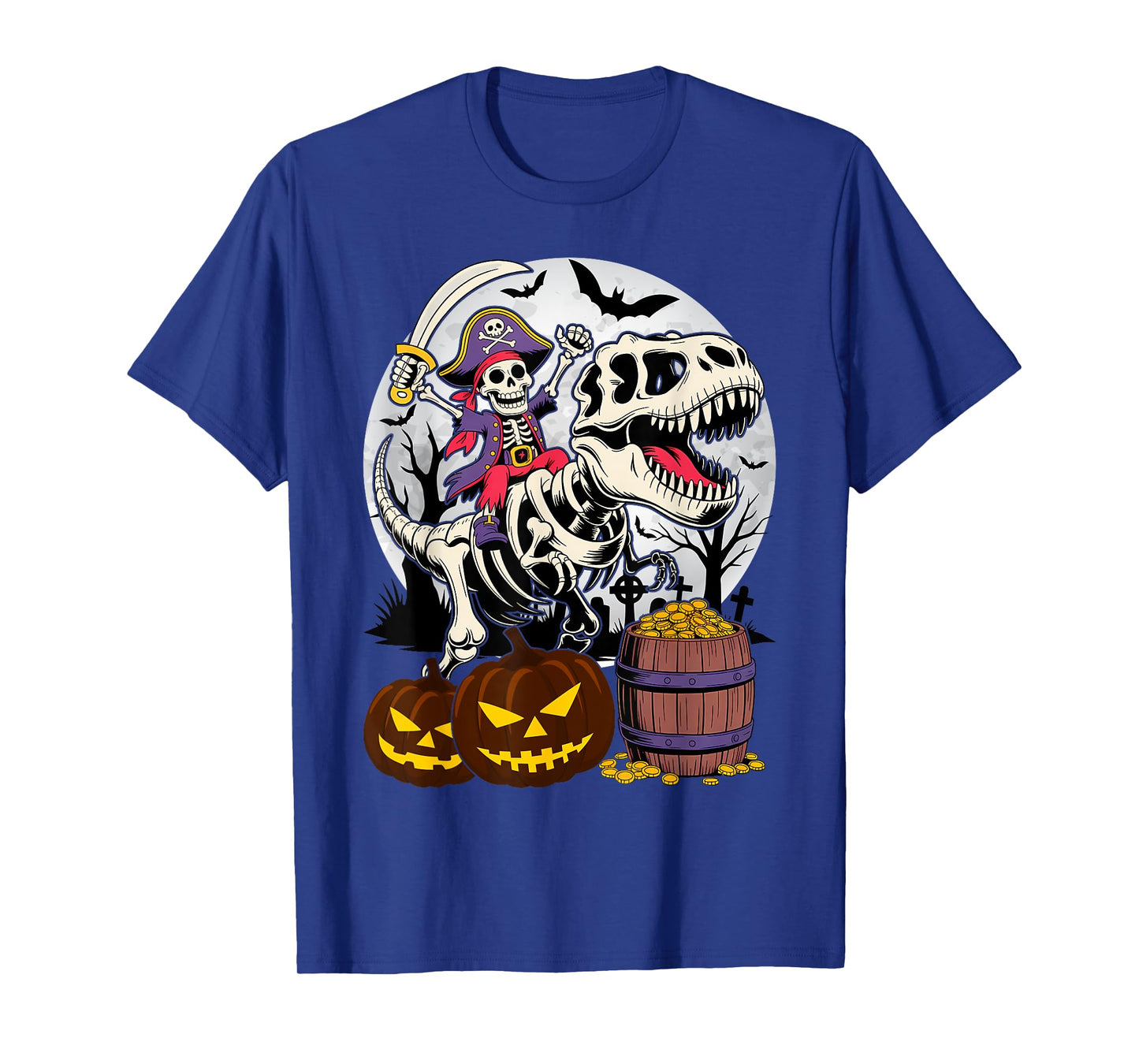 Skeleton Pirate Riding T-Rex Halloween Costume Dinosaur Boys T-Shirt