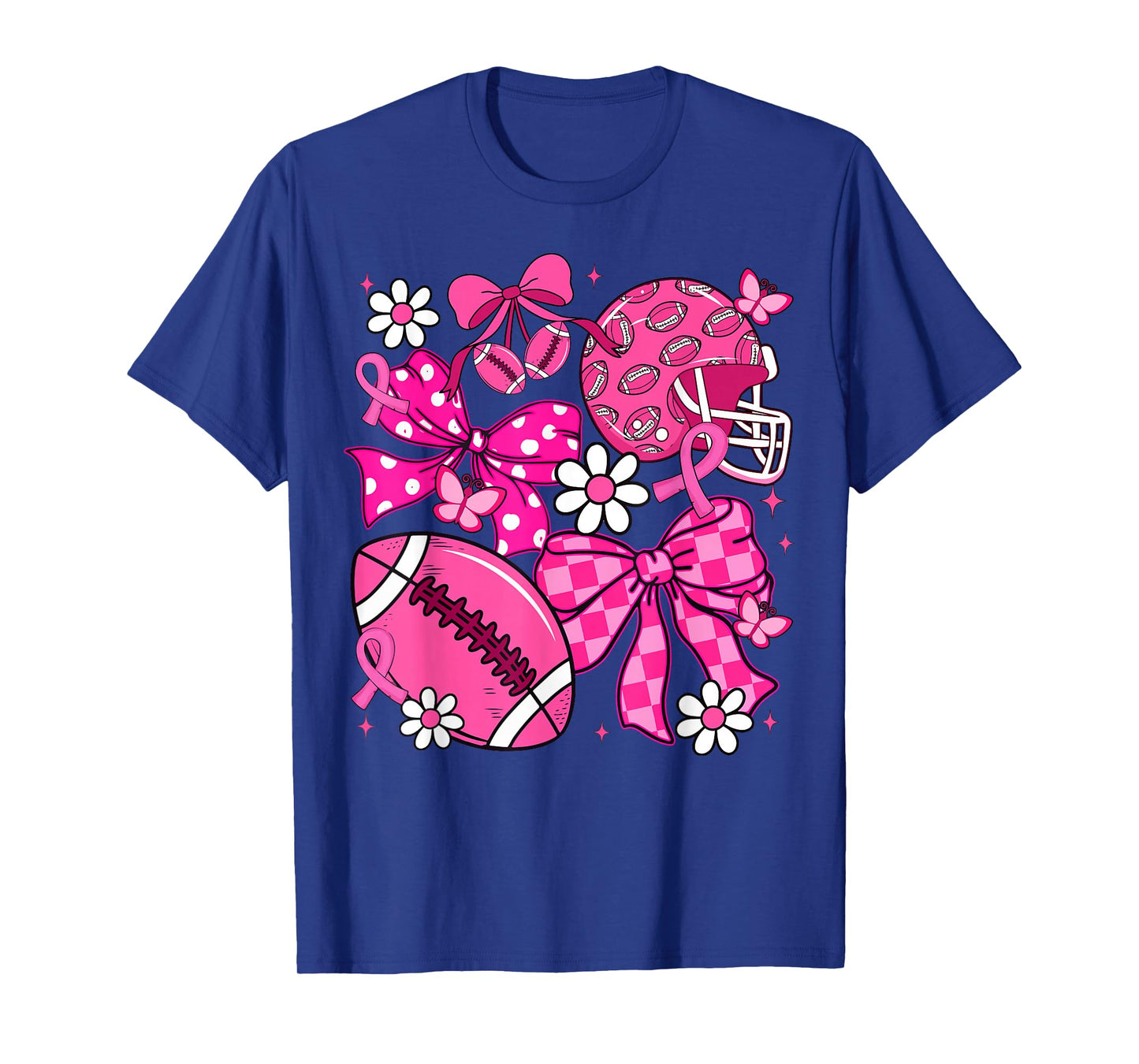Coquette Bow Football Breast Cancer Awareness Support Pink T-Shirt
