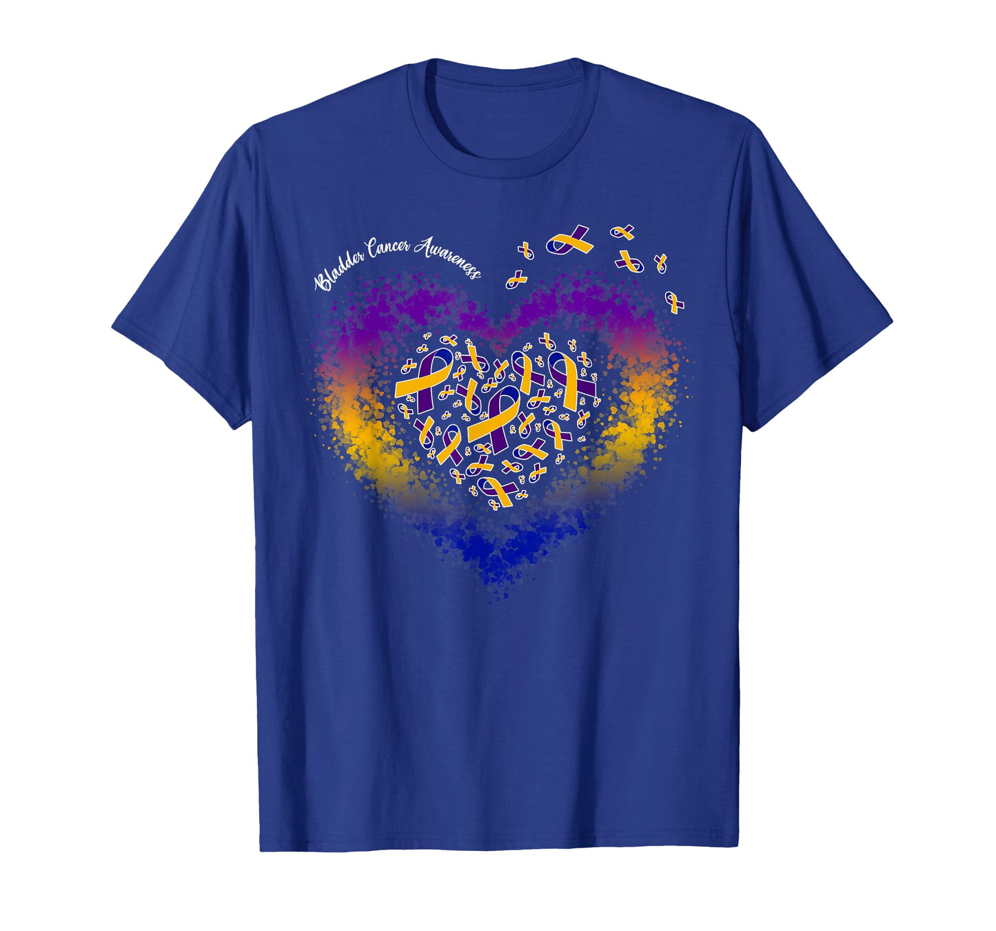 Marigold Blue & Purple Ribbon Heart Bladder Cancer Awareness T-Shirt
