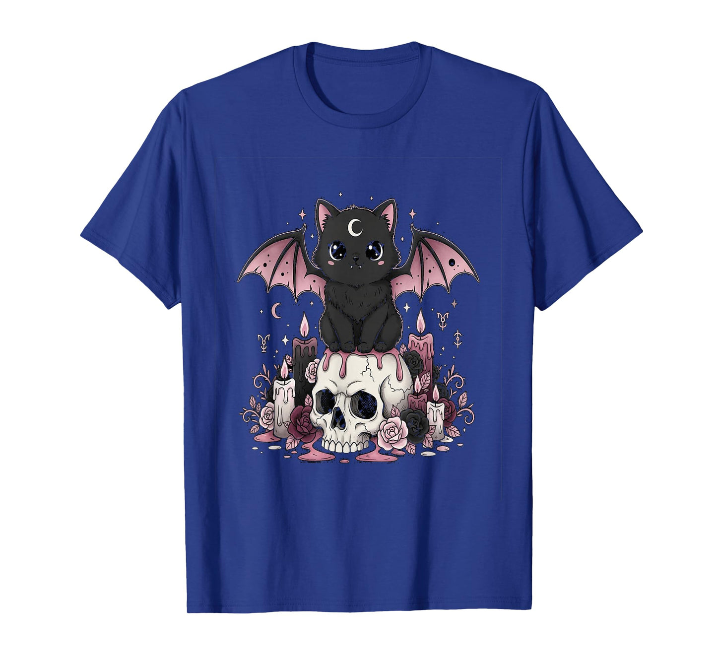 Kawaii Pastel Goth Cute Creepy Cat Bat Skeleton T-Shirt