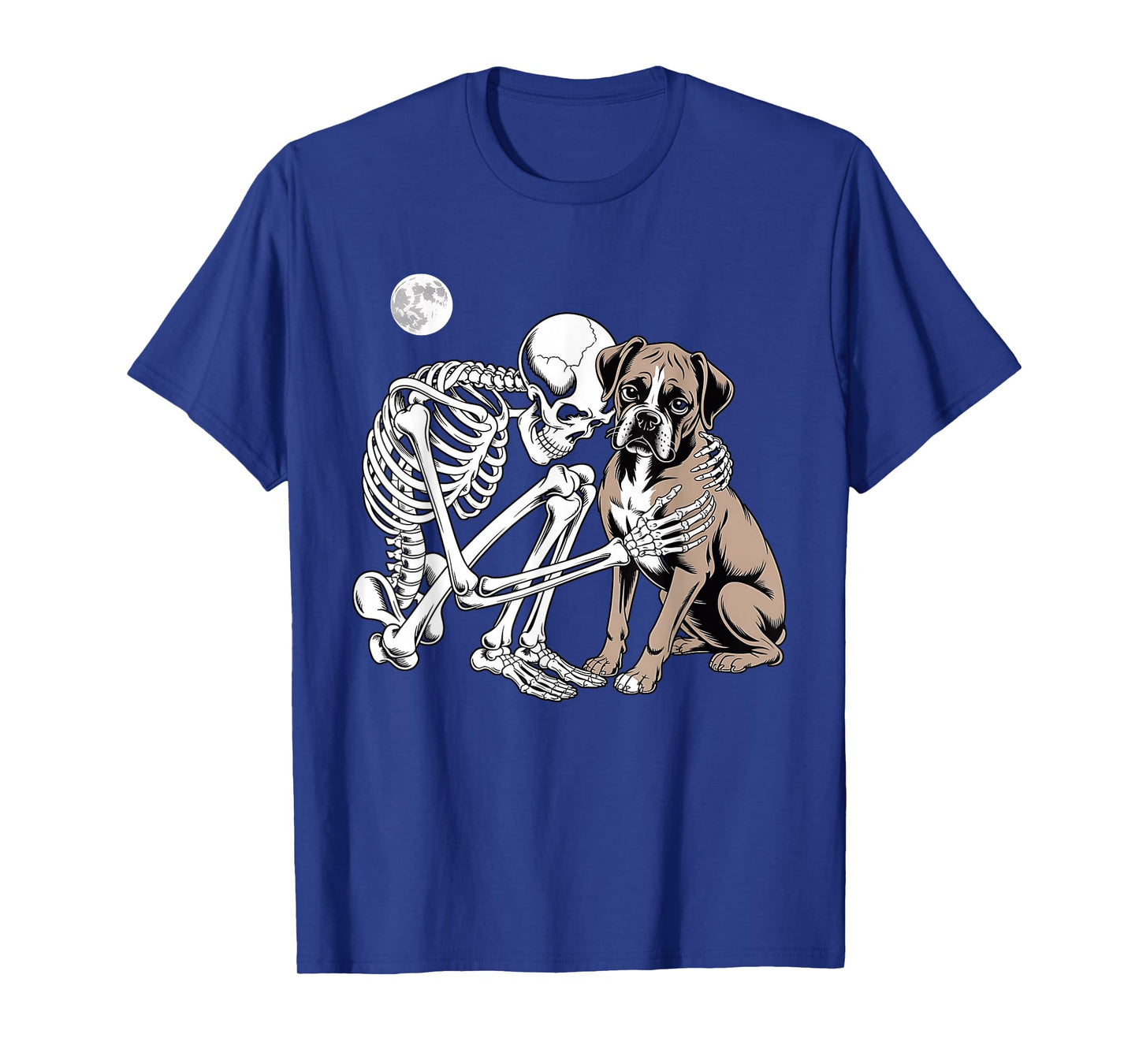 Skeleton Hugging Dog Halloween Boxer Lover Mom Dad T-Shirt