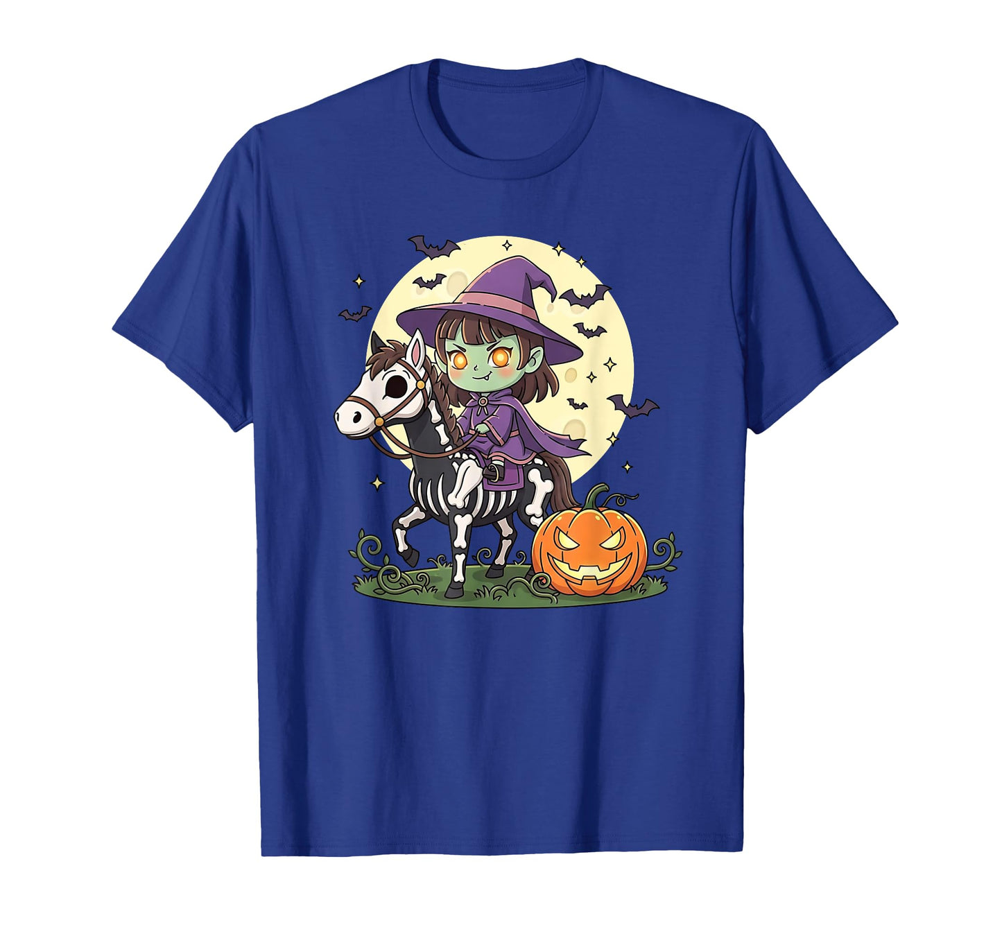 Halloween Witch Riding Horse Skeleton Ghost T-Shirt