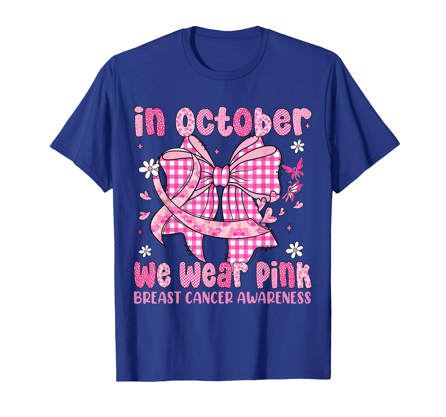 in October We Wear Pink Coquette Bow Breast Cancer Month T-Shirt