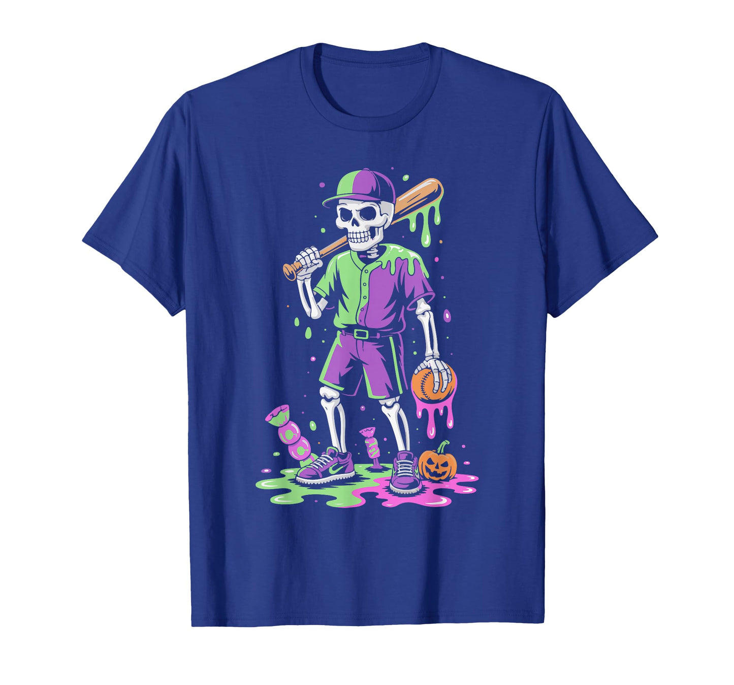 Funny Baseball Skeleton Ice Cream Drip Softball Boys Youth T-Shirt