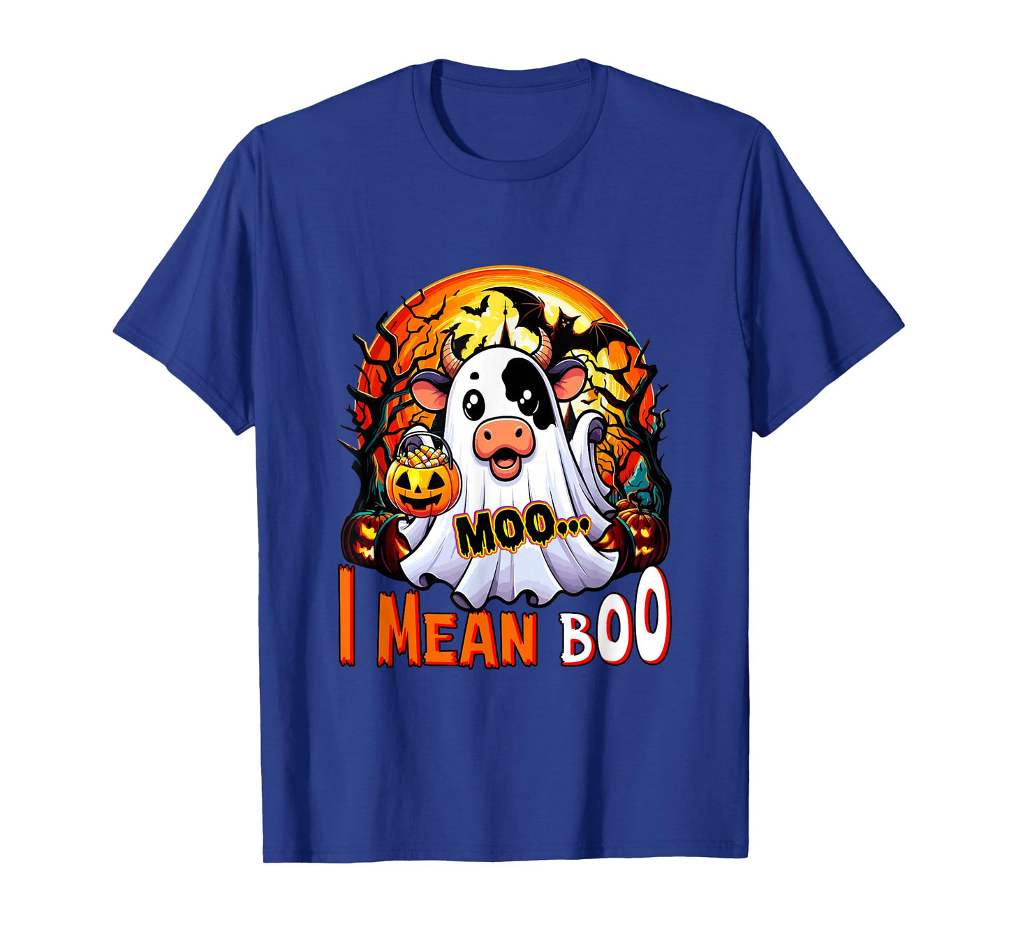 Moo I Mean Boo Funny Cow Cosplay Boo Halloween Candy Corns T-Shirt