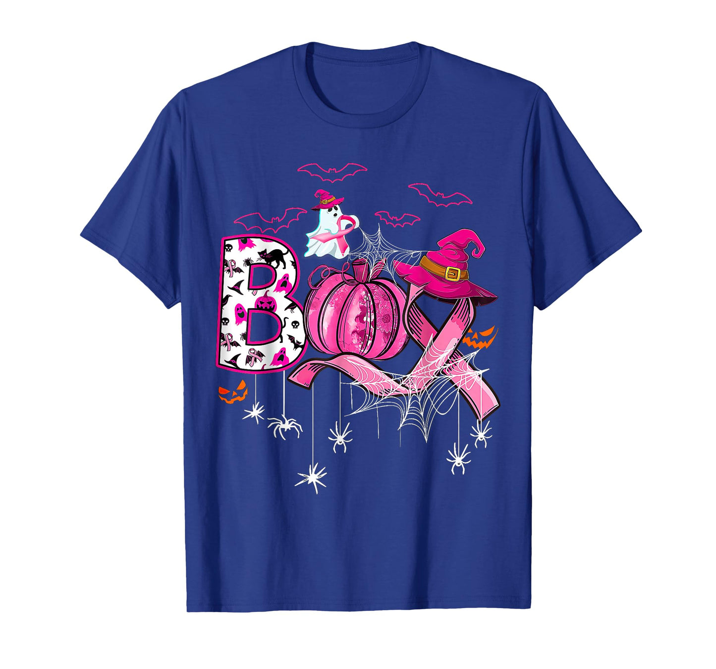 Boo Halloween Pumpkin Pink Ribbon Witch Breast Cancer T-Shirt