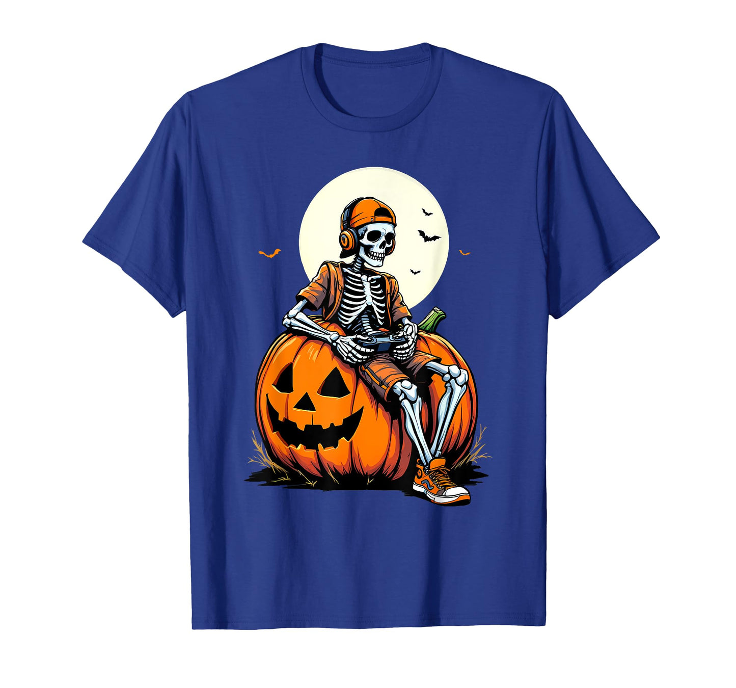 Spooky Pumpkin & Skeleton Gamer Tee | Boys & Kids Halloween T-Shirt