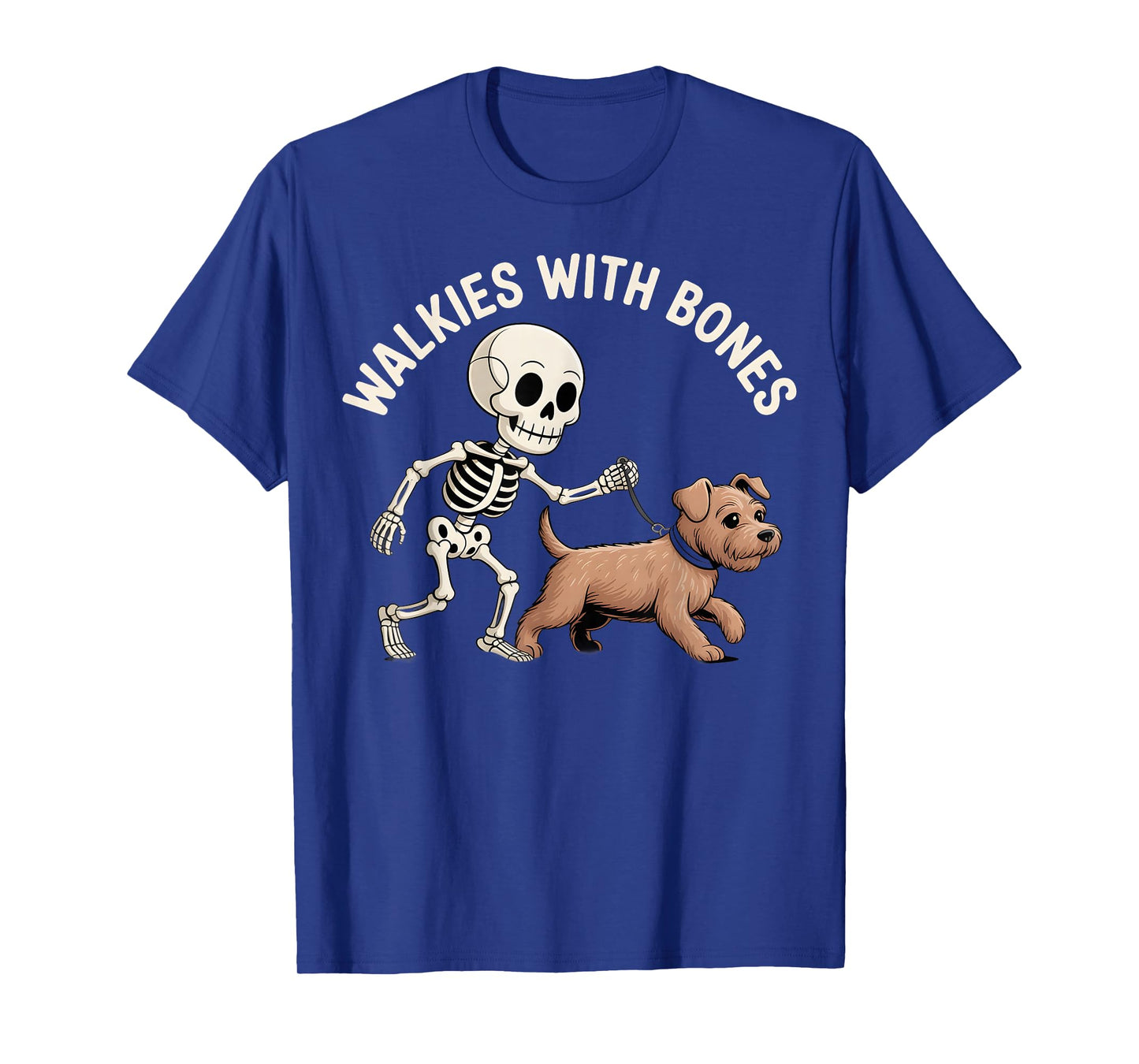 Walkies with Bones Funny Skeleton Dog Walking Art T-Shirt
