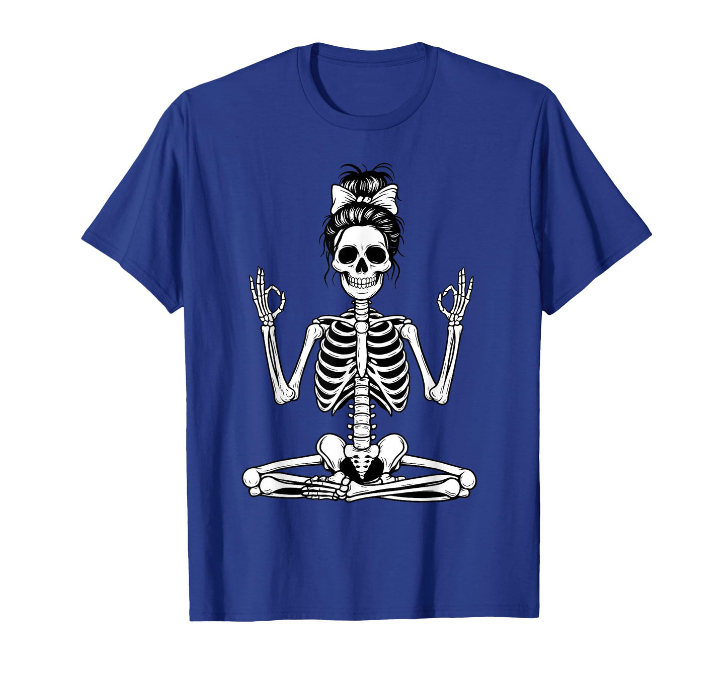 Skeleton Yoga Messy Bun Women Girl Meditation T-Shirt