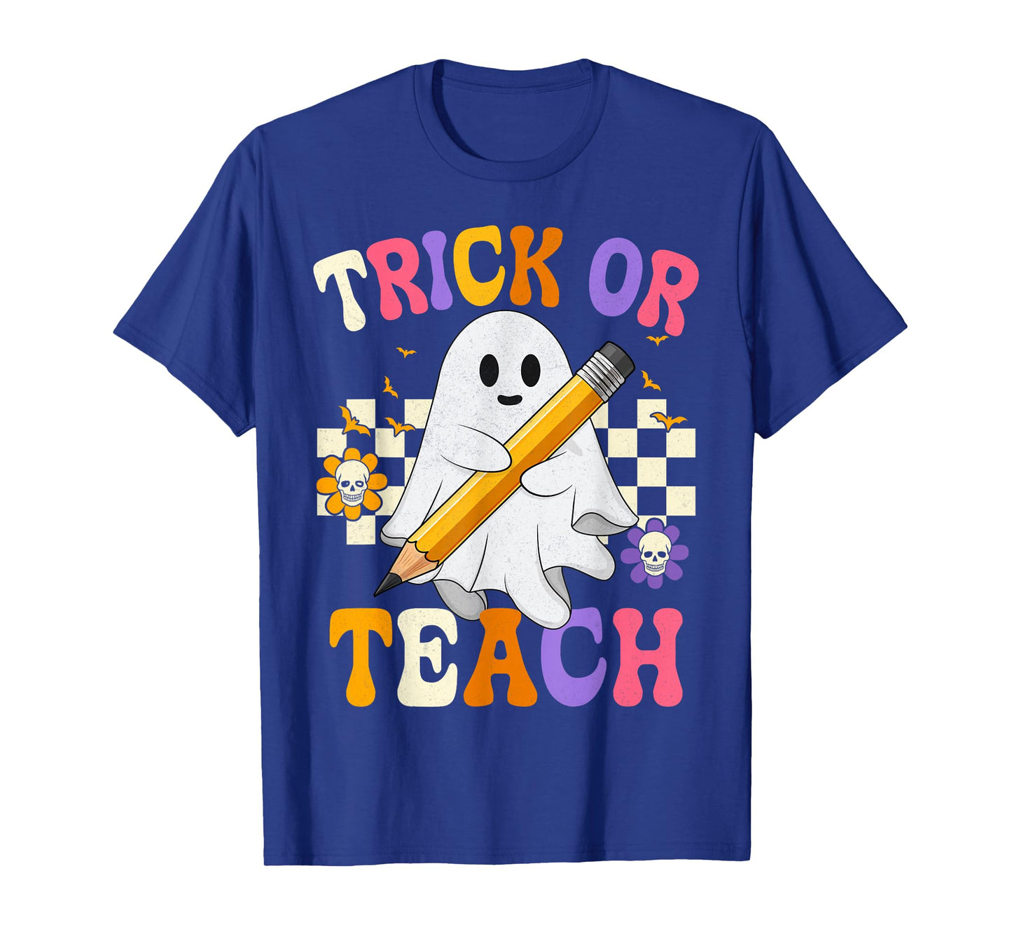 Trick Or Teach Boo Ghost Groovy Teacher Halloween T-Shirt